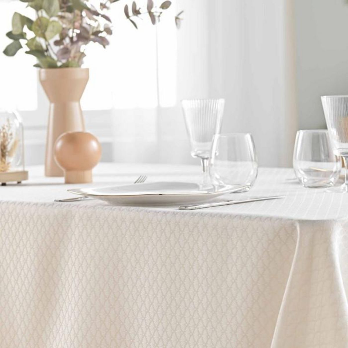 Paris Prix Nappe Jacquard Imprimé  Artea  140x240cm Naturel