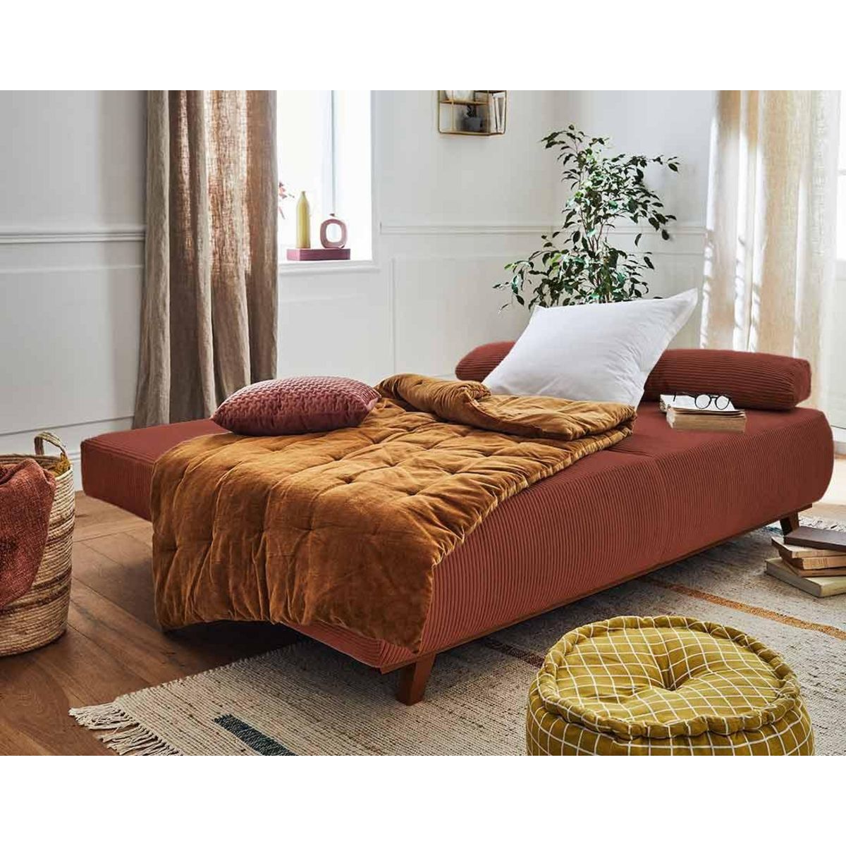 BEST MOBILIER Cristal - canapé 3 places - convertible avec coffre - en velours côtelé