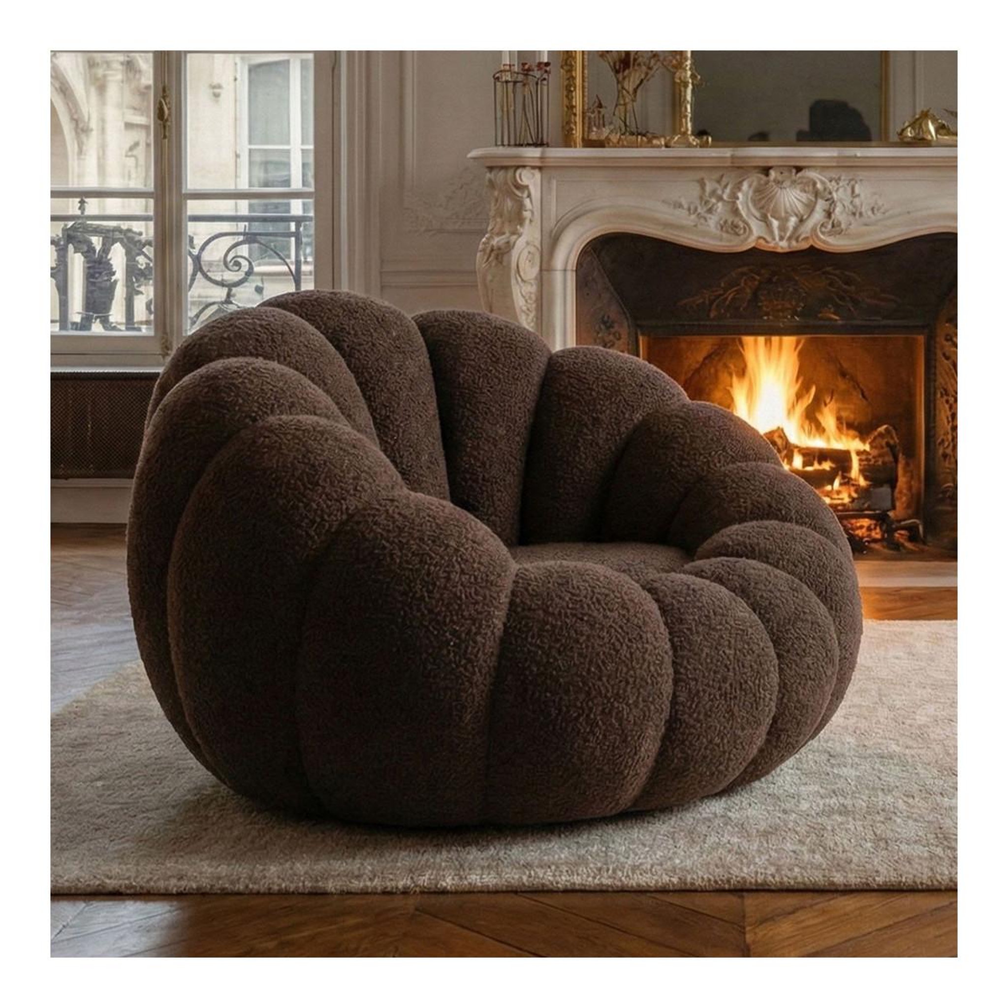 Voir la diapositive 6 : Paris Prix Fauteuil design coquillage  bouclette  98cm marron