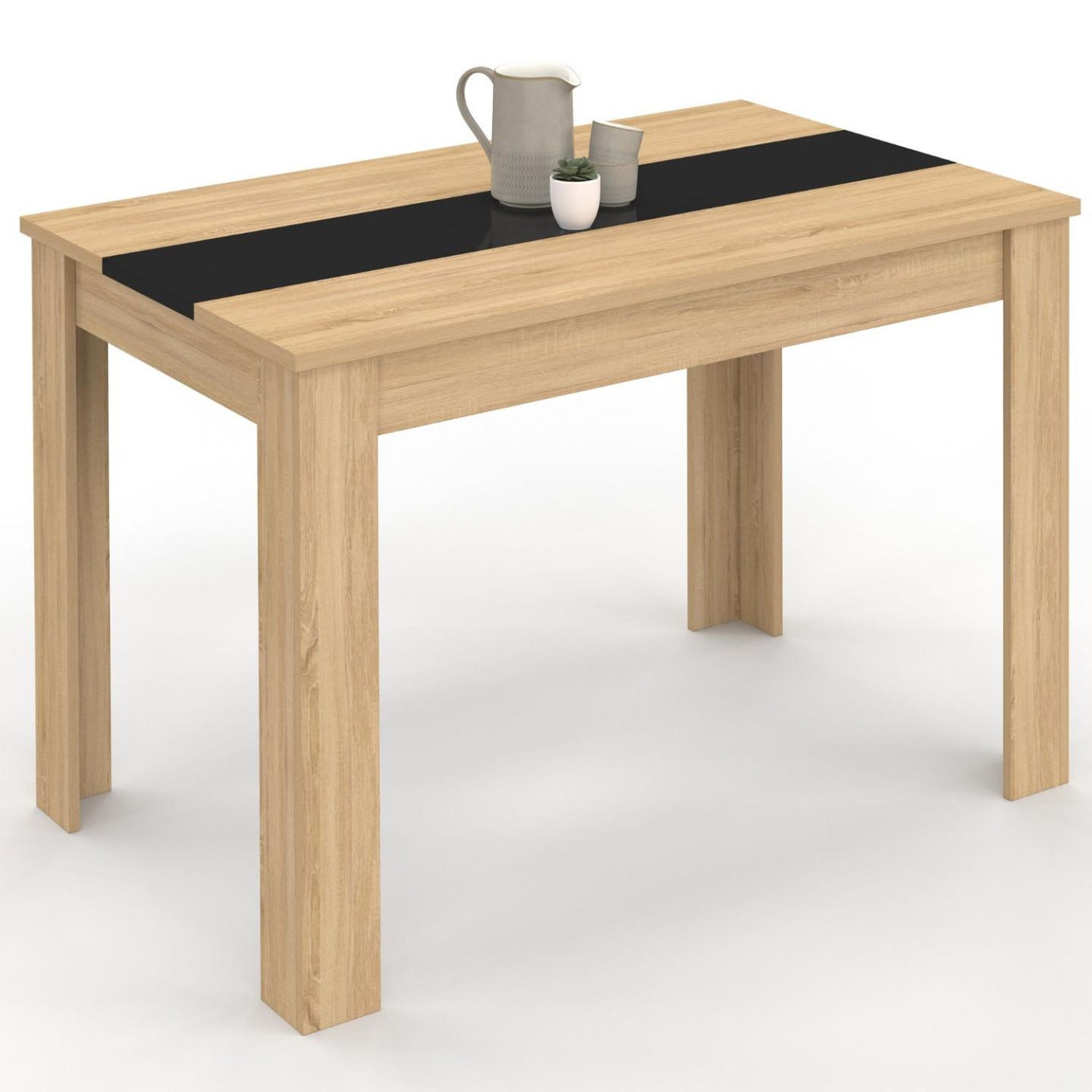 ID MARKET Table à manger rectangle rozy 4 personnes façon hêtre et noire 110 cm