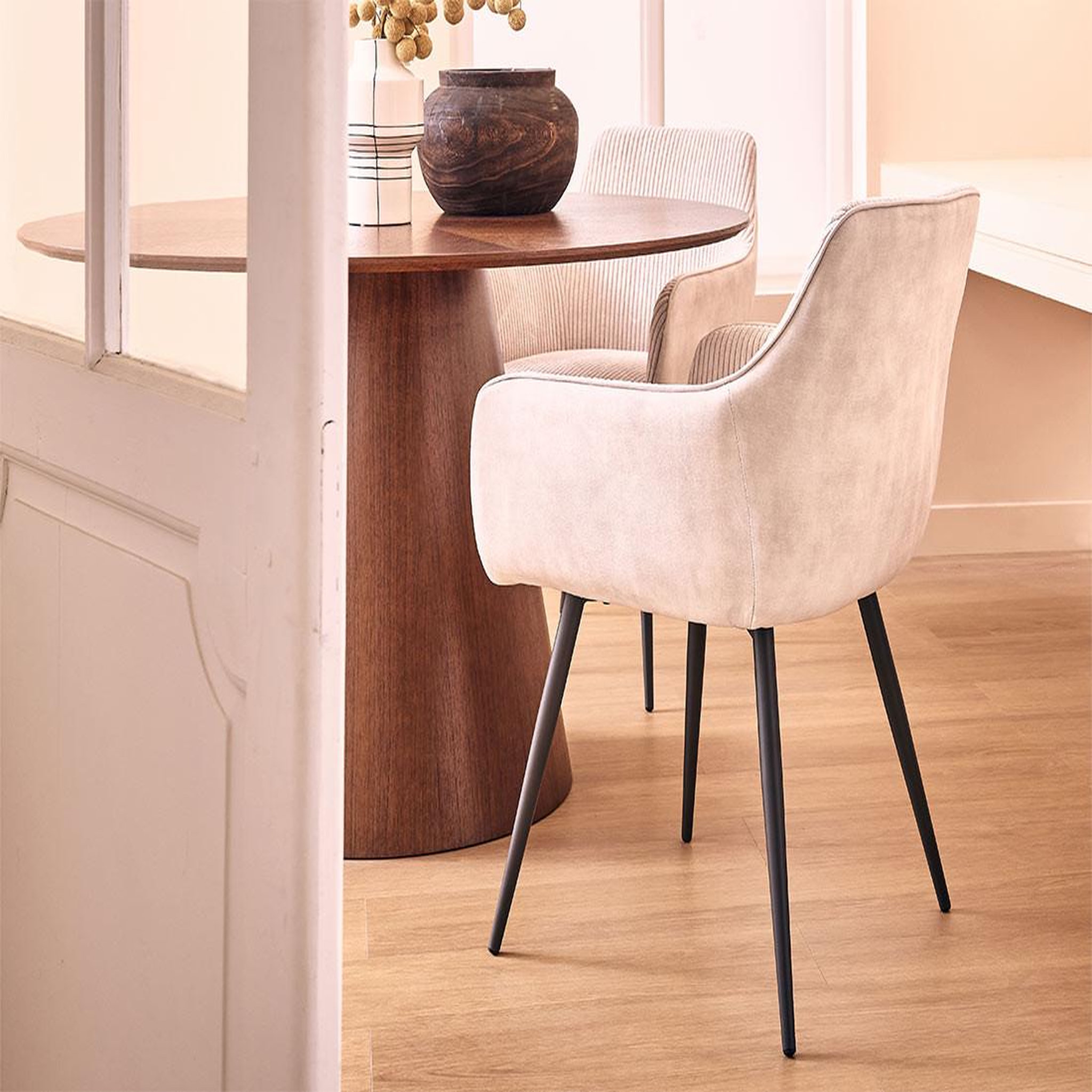 Voir la diapositive 4 : BEST MOBILIER Lormi - lot de 2 fauteuils - en velours côtelé et velours - beige