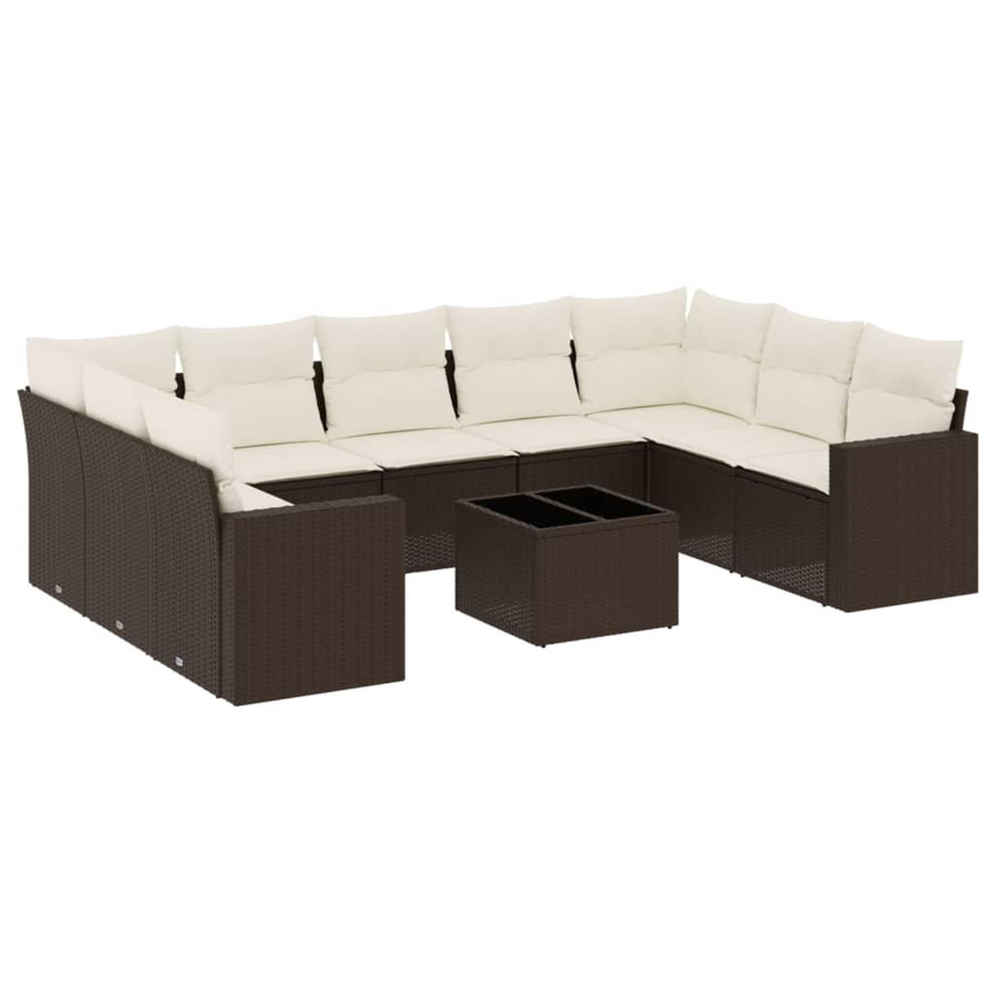Voir la diapositive 2 : VIDAXL Salon de jardin 10 pcs avec coussins marron resine tressee