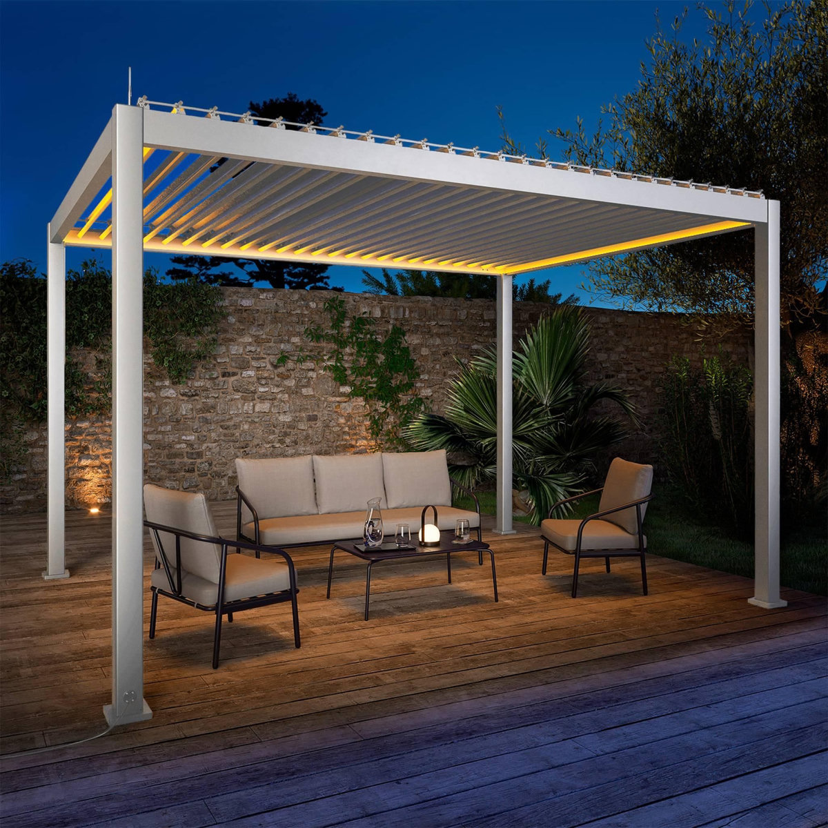 SWEEEK Pergola bioclimatique aluminium motorisée 4x3m avec éclairage LED Triomphe