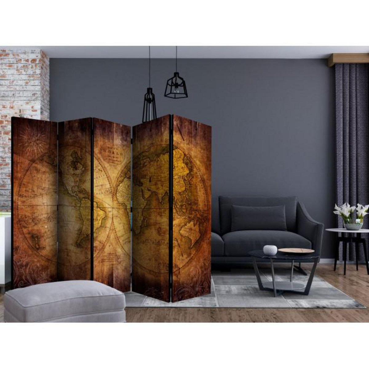 Paris Prix Paravent 5 Volets  World on Old Map  172x225cm