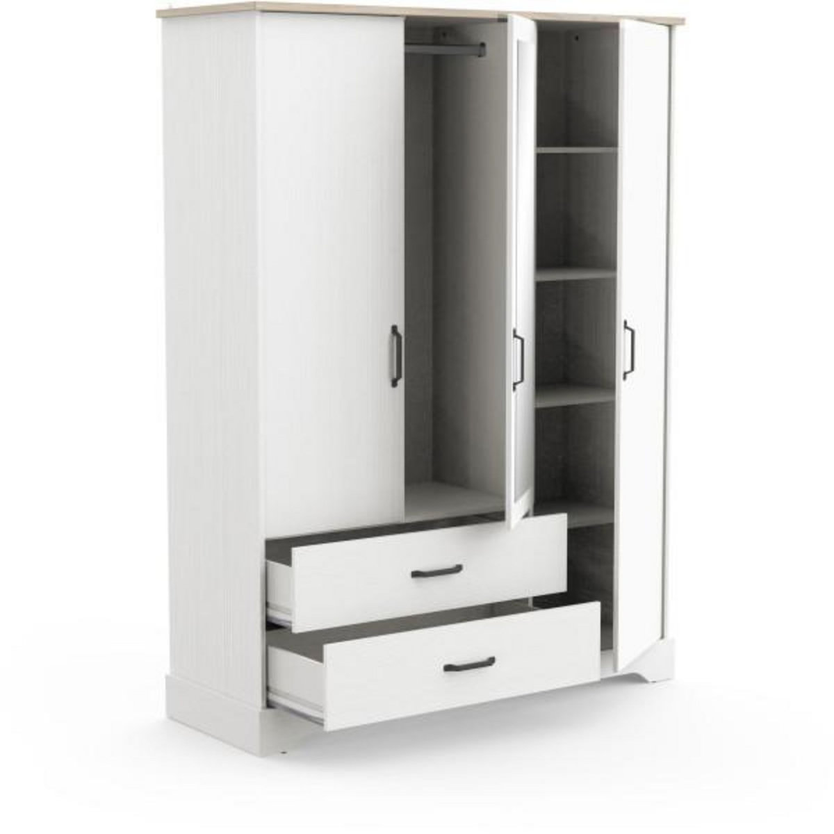 Demeyere Armoire de chambre - COTTAGE - Chene Kronberg / Blanc - 3 portes - 148,6 x 57,1 x 199,6 cm