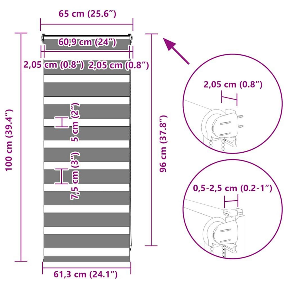 VIDAXL Store zebre gris clair largeur du tissu 60,9 cm polyester