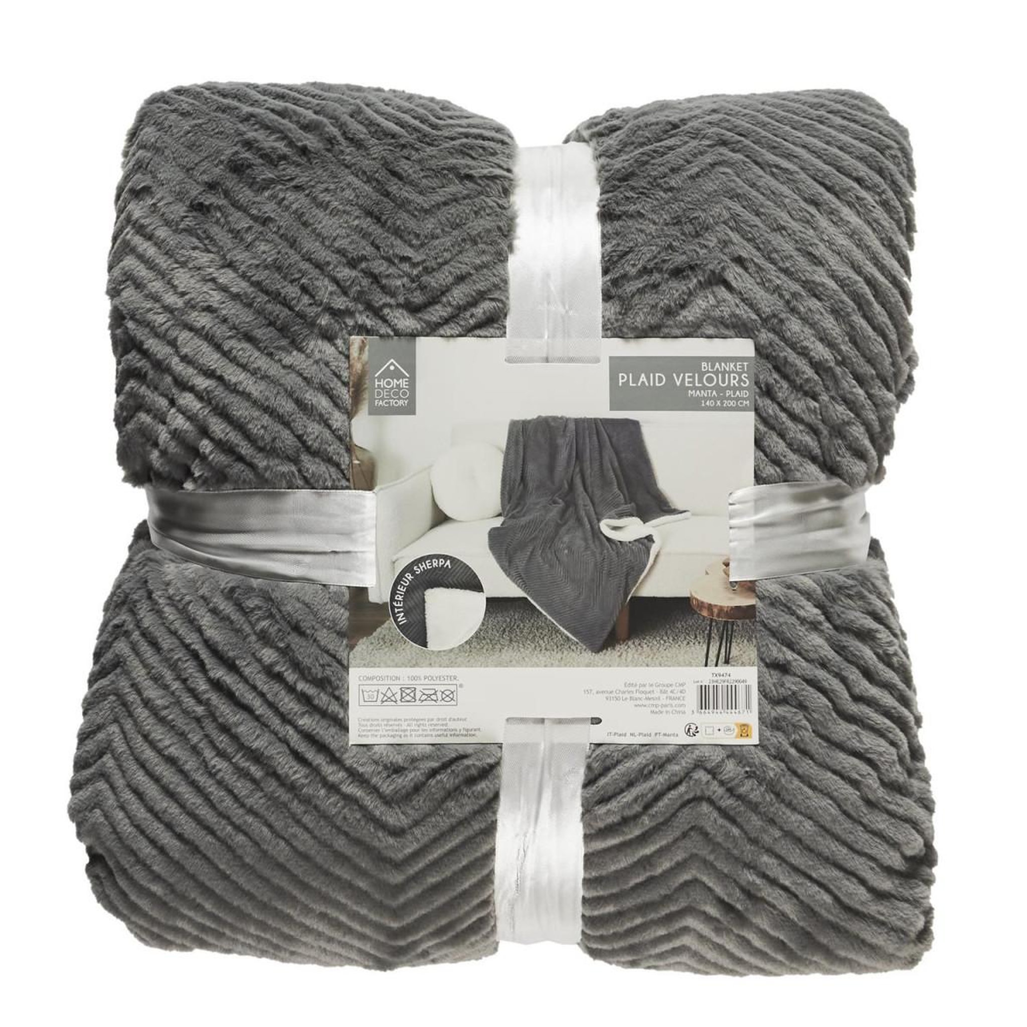 Voir la diapositive 6 : The Home Deco Factory Plaid velours imitation fourrure  sherpa  140x200cm gris