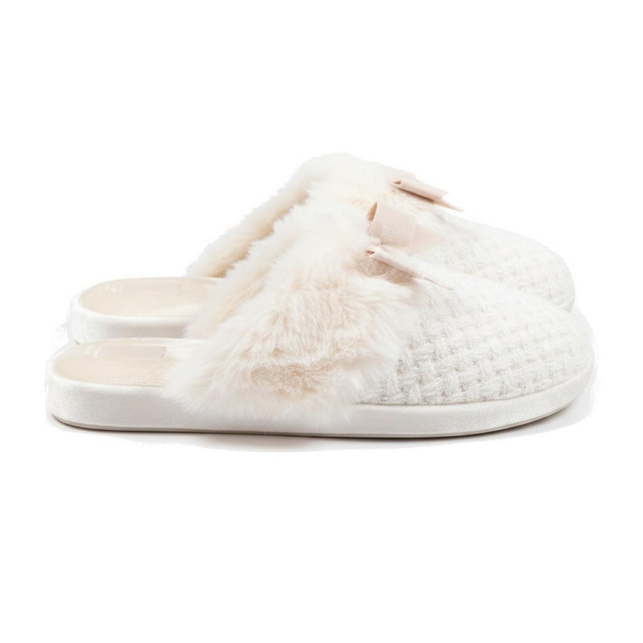 Voir la diapositive 3 : OZABI OZABI Mules Femme, Tricot Fil Lurex, Encolure Fausse Fourrure et Nœud