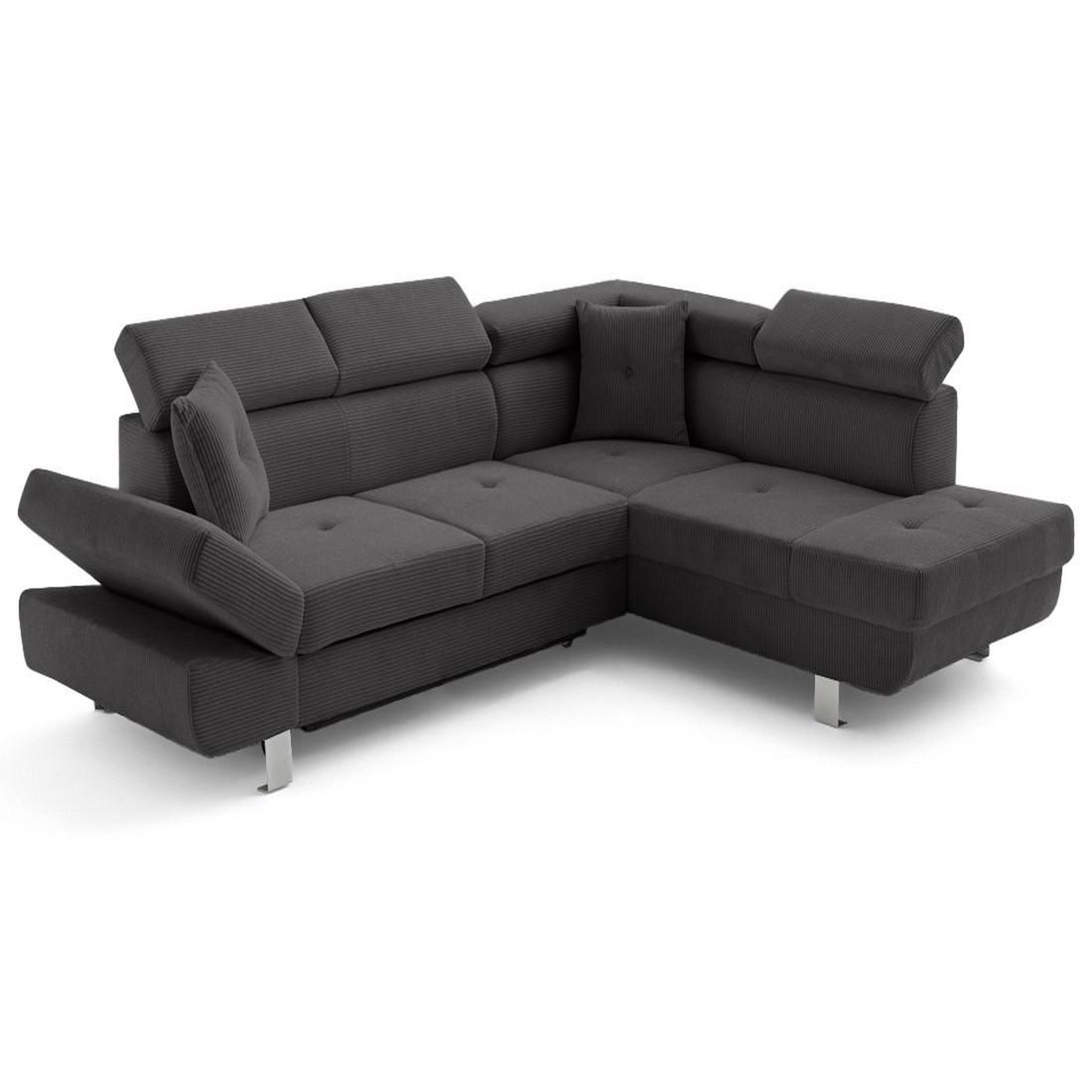 Voir la diapositive 2 : BEST MOBILIER Lisbona - canapé d'angle droit 5 places convertible avec têtières en velours côtelé
