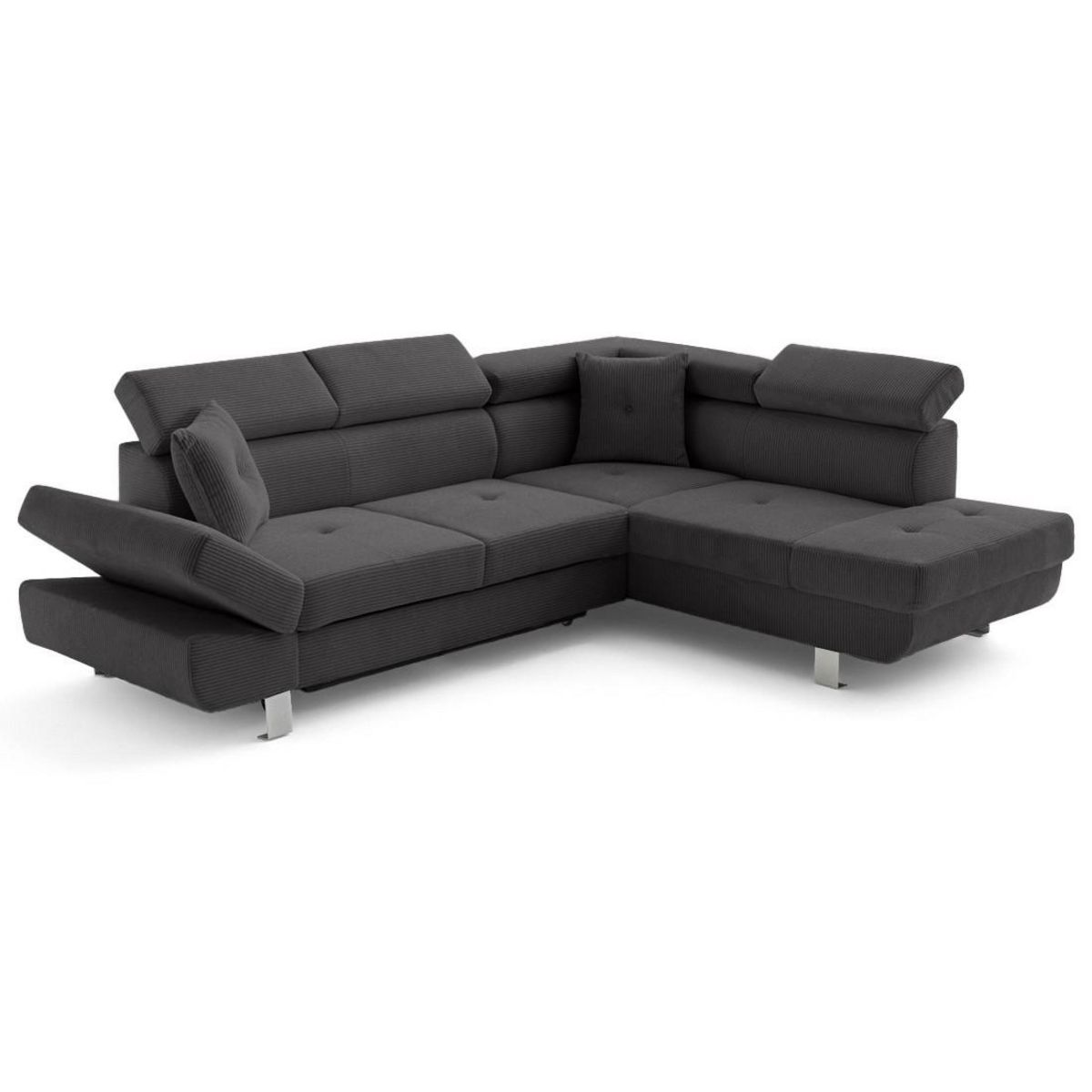 BEST MOBILIER Lisbona - canapé d'angle droit 5 places convertible avec têtières en velours côtelé