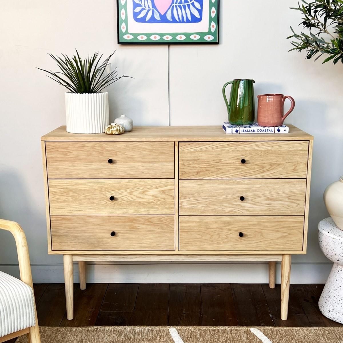 HOMIFAB Commode 6 tiroirs en bois 120 cm - Lisa