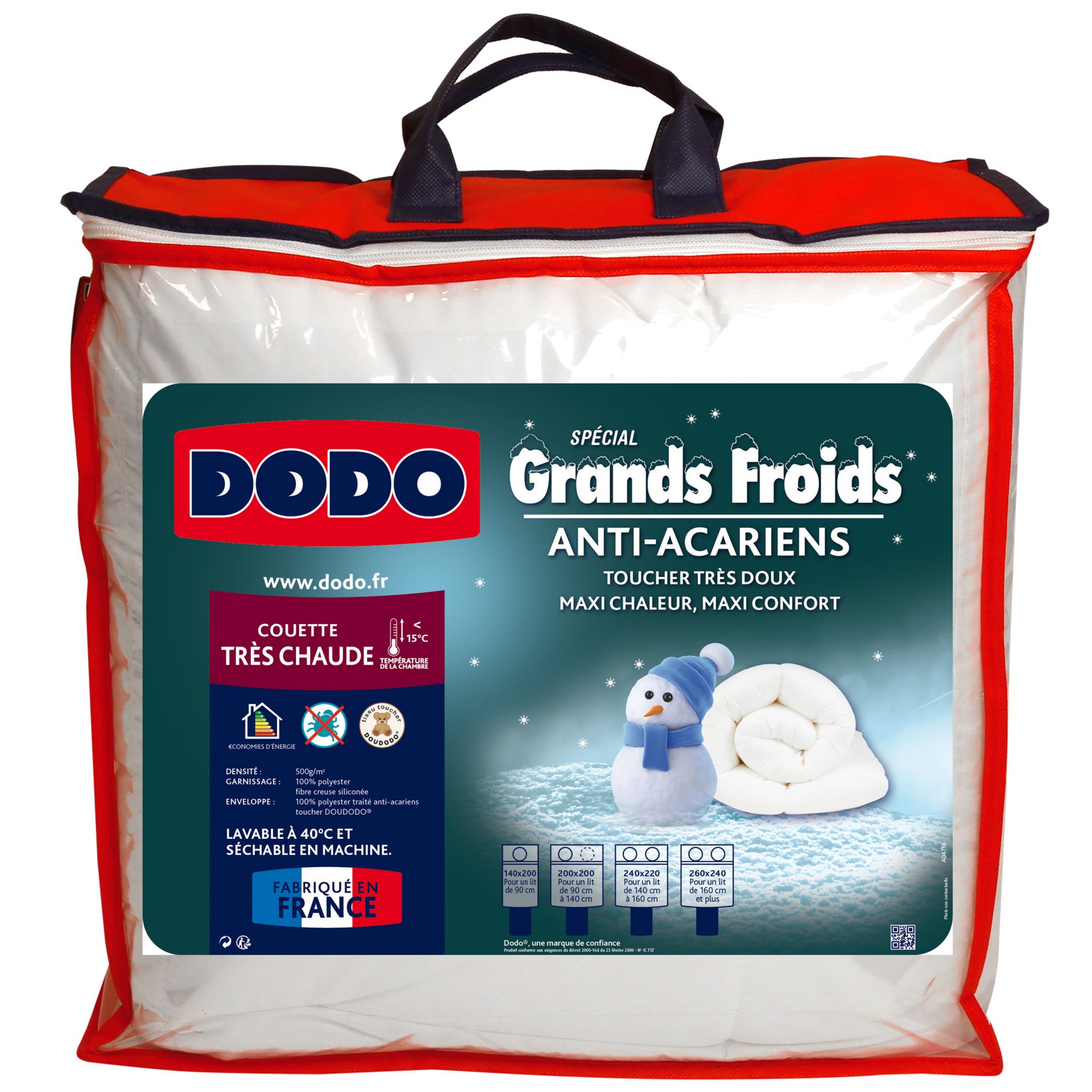 DODO Couette très chaude anti acariens 500 g/m² GRANDS FROIDS. Coloris disponibles : Blanc