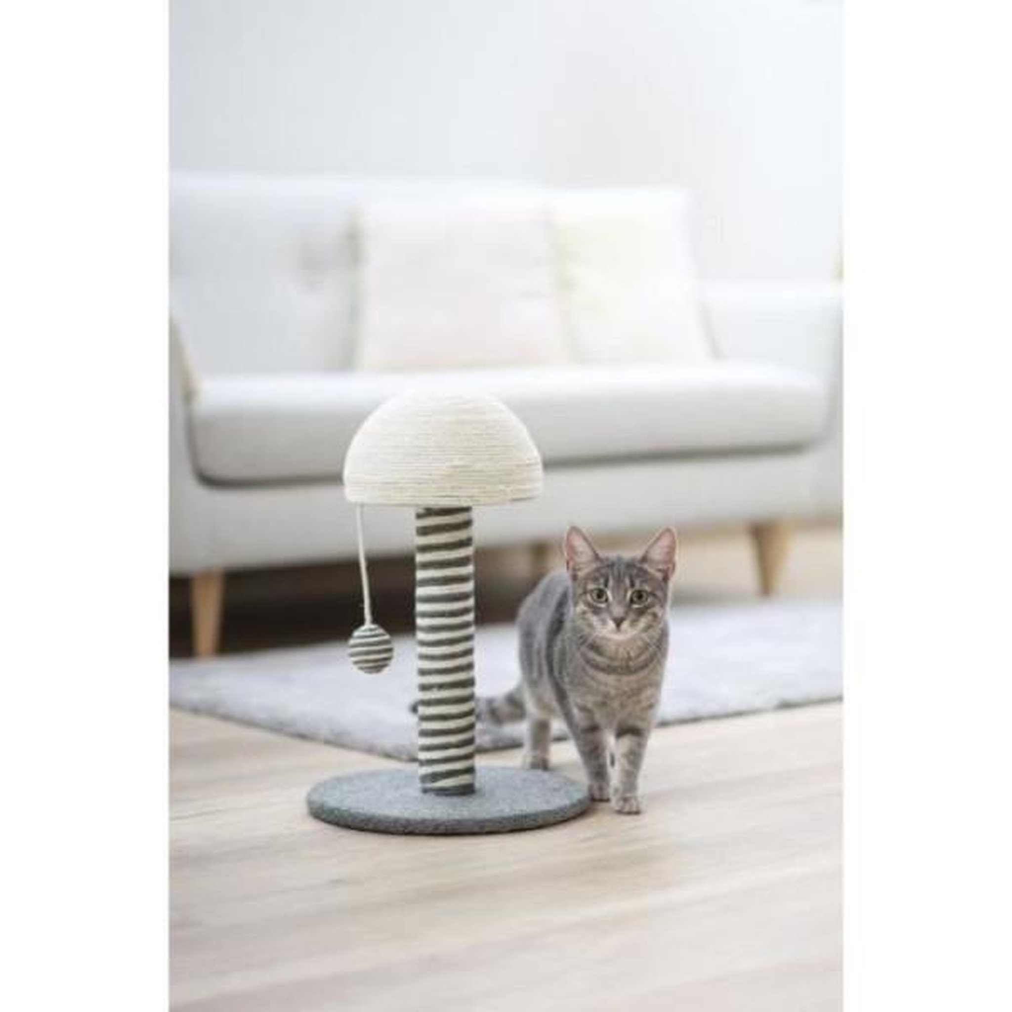 Voir la diapositive 2 : KERBL KERBL - Poteau griffoir pour chat - Tronc 42 cm - FUNGHI - Gris/blanc - Sisal - Base : ø 30 cm
