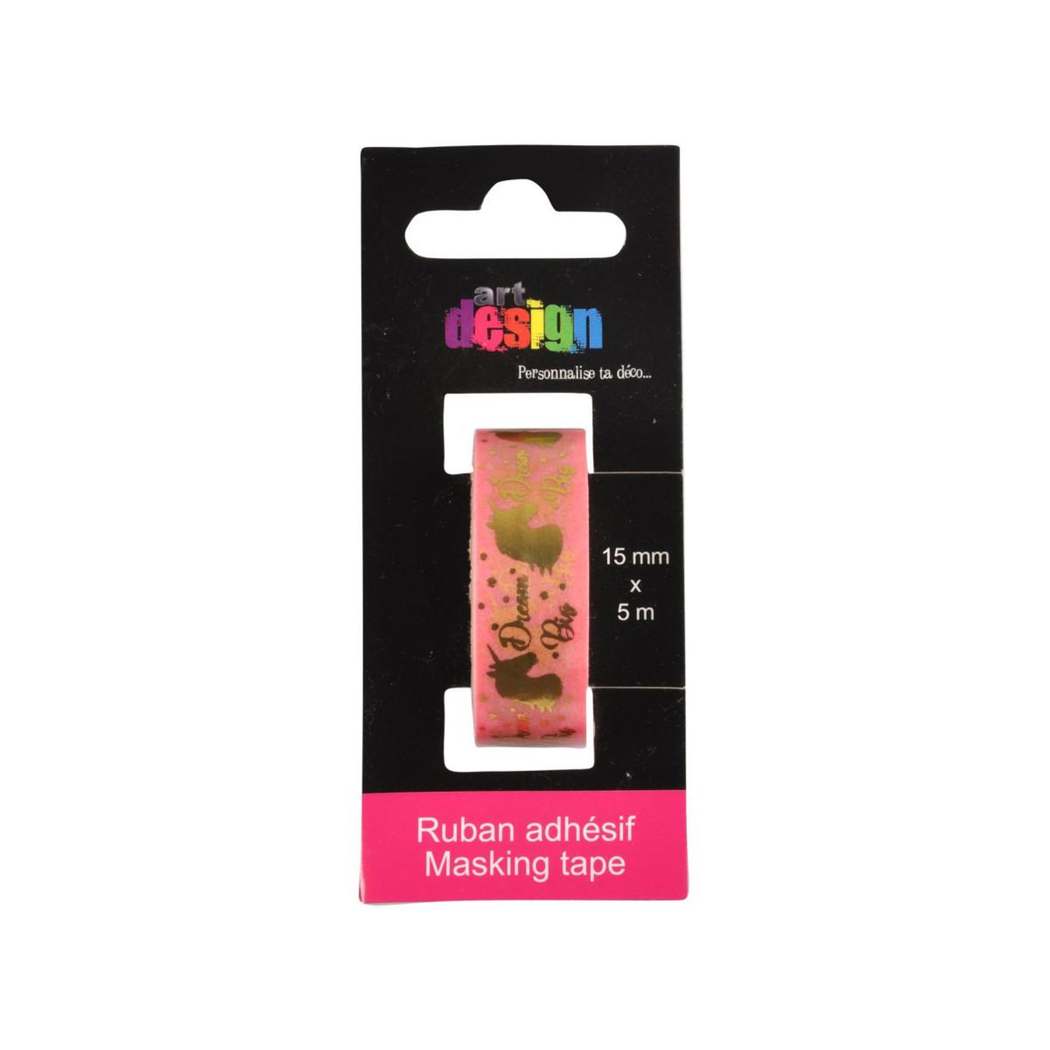 Voir la diapositive 2 : HOMEA Ruban Masking Tape  Licorne  5M Rose & Or