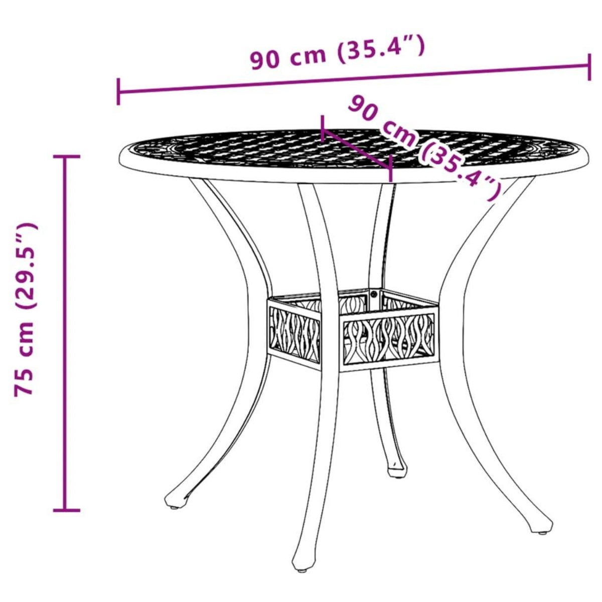 VIDAXL Table de jardin bronze Ø90x75 cm aluminium coule