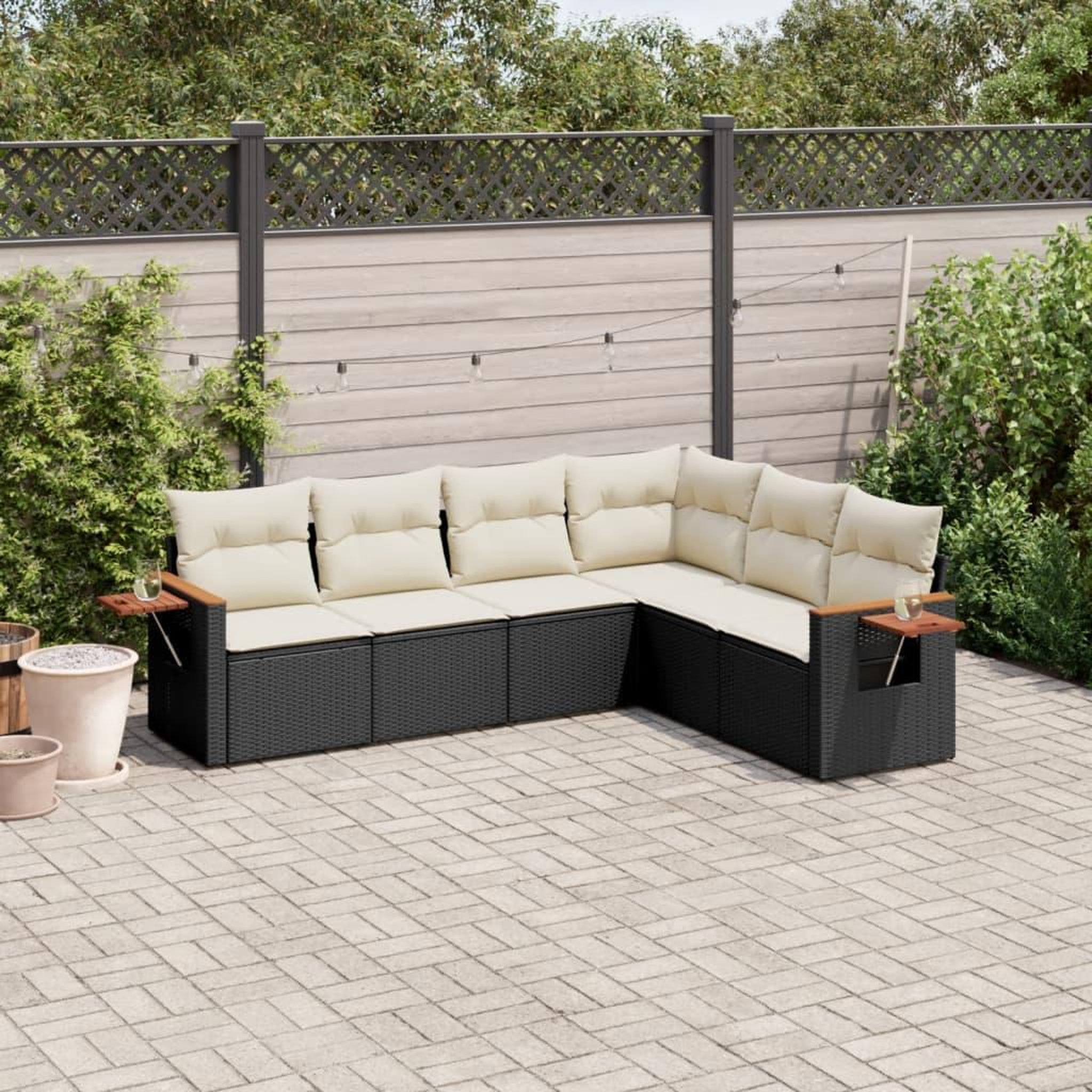 VIDAXL Salon de jardin 6 pcs avec coussins noir resine tressee