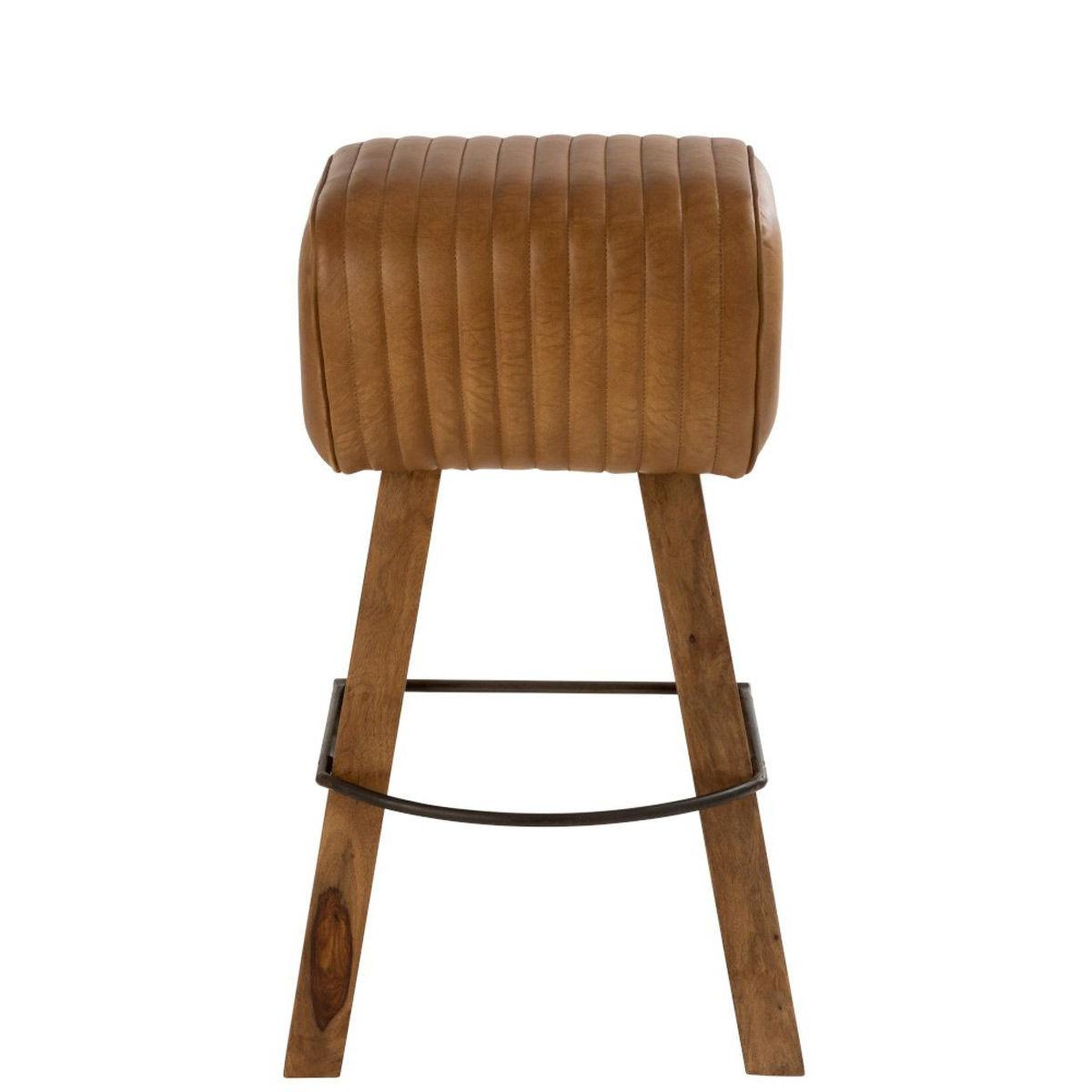 Voir la diapositive 2 : J-LINE Tabouret de bar en cuir & bois  gym  75cm naturel