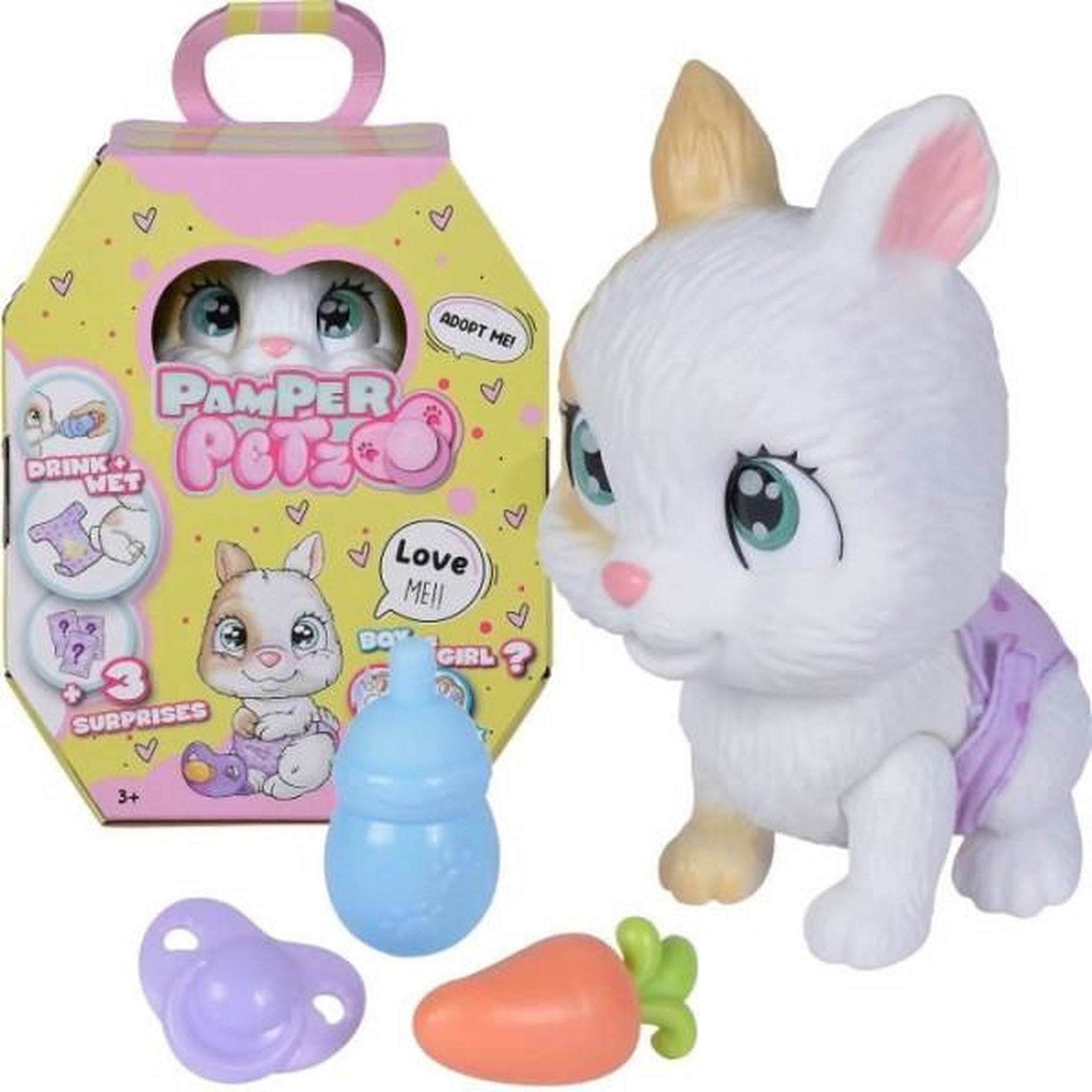 SILVERTORN Smoby - pamper petz - lapin a adopter - 4 accessoires - articulé - bois et fais pipi - certificat d'adoption - des 3 ans