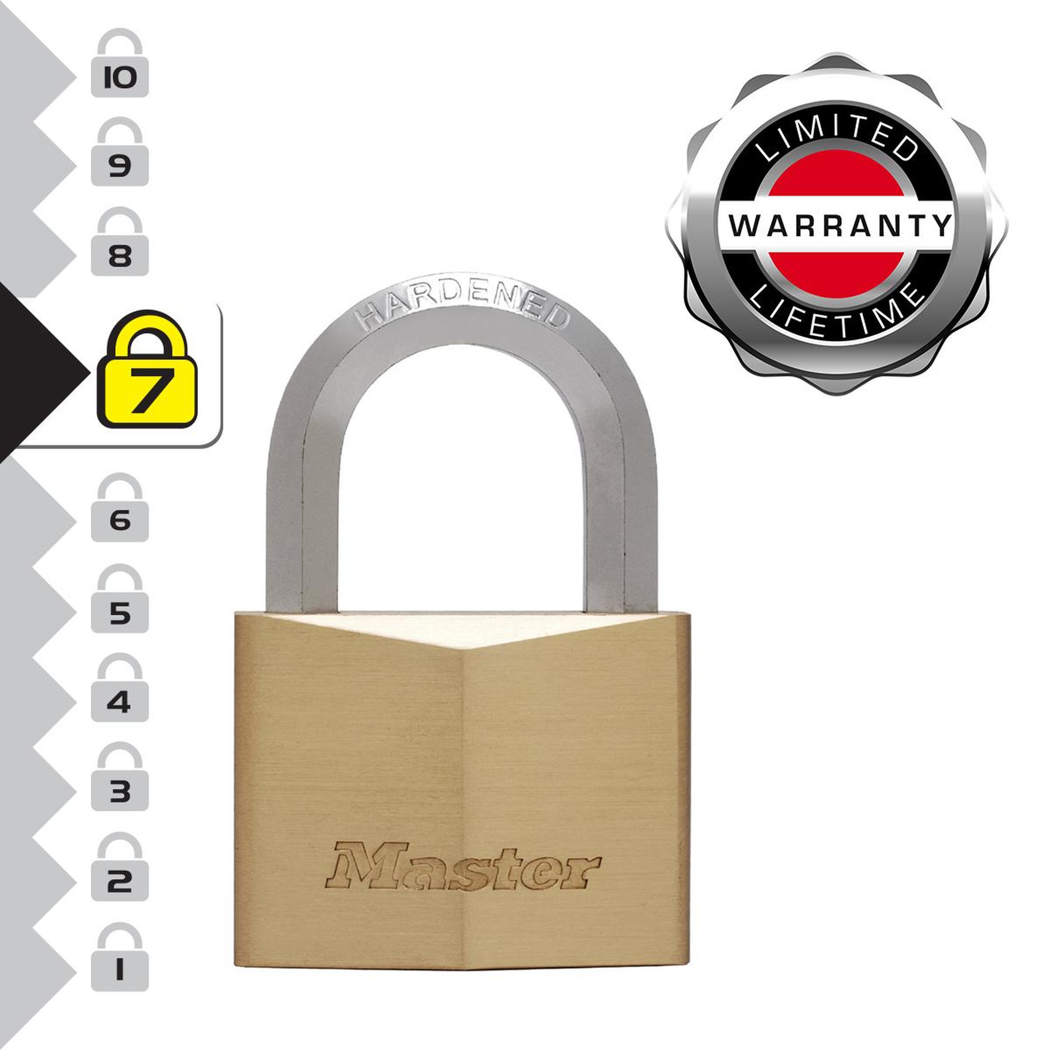 Master lock 1145EURD Cadenas à Clé en Laiton Massif et Anse Hexagonale, Doré, 7,2 x 4 x 2,1 cm