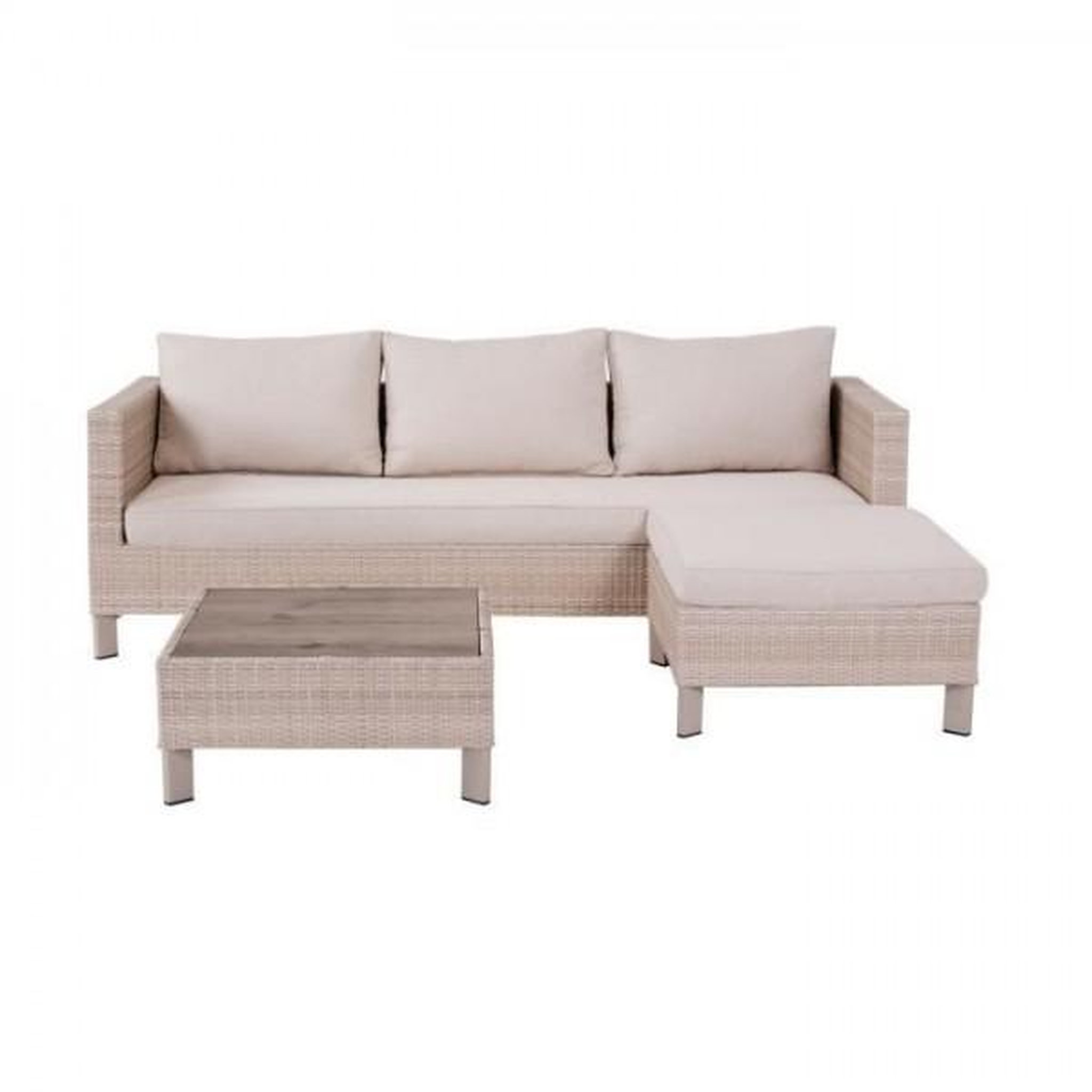 Voir la diapositive 1 : MARKET24 Salon de jardin en résine tressée avec coussins - 4 personnes - CUBA - Beige
