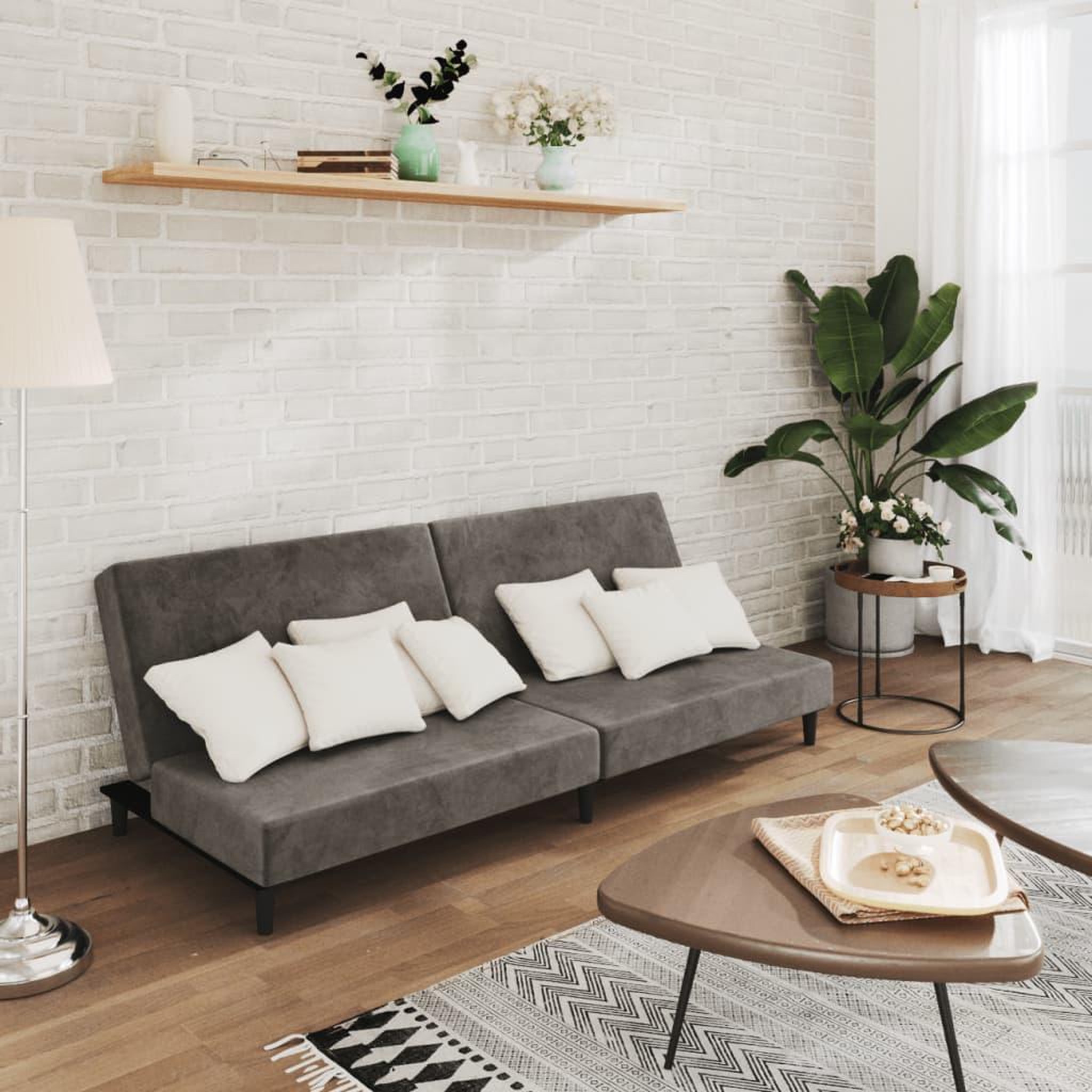 VIDAXL Canape-lit a 2 places gris fonce velours