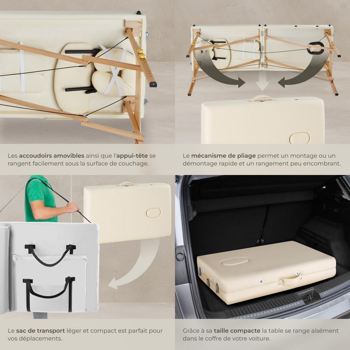 tectake Table de massage portable pliante 2 zones largeur 59 cm et rembourrage 7,5 cm beige