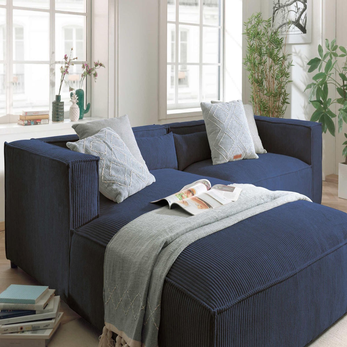 LISA DESIGN Ela - canapé d'angle gauche 4 places - en velours côtelé - style contemporain