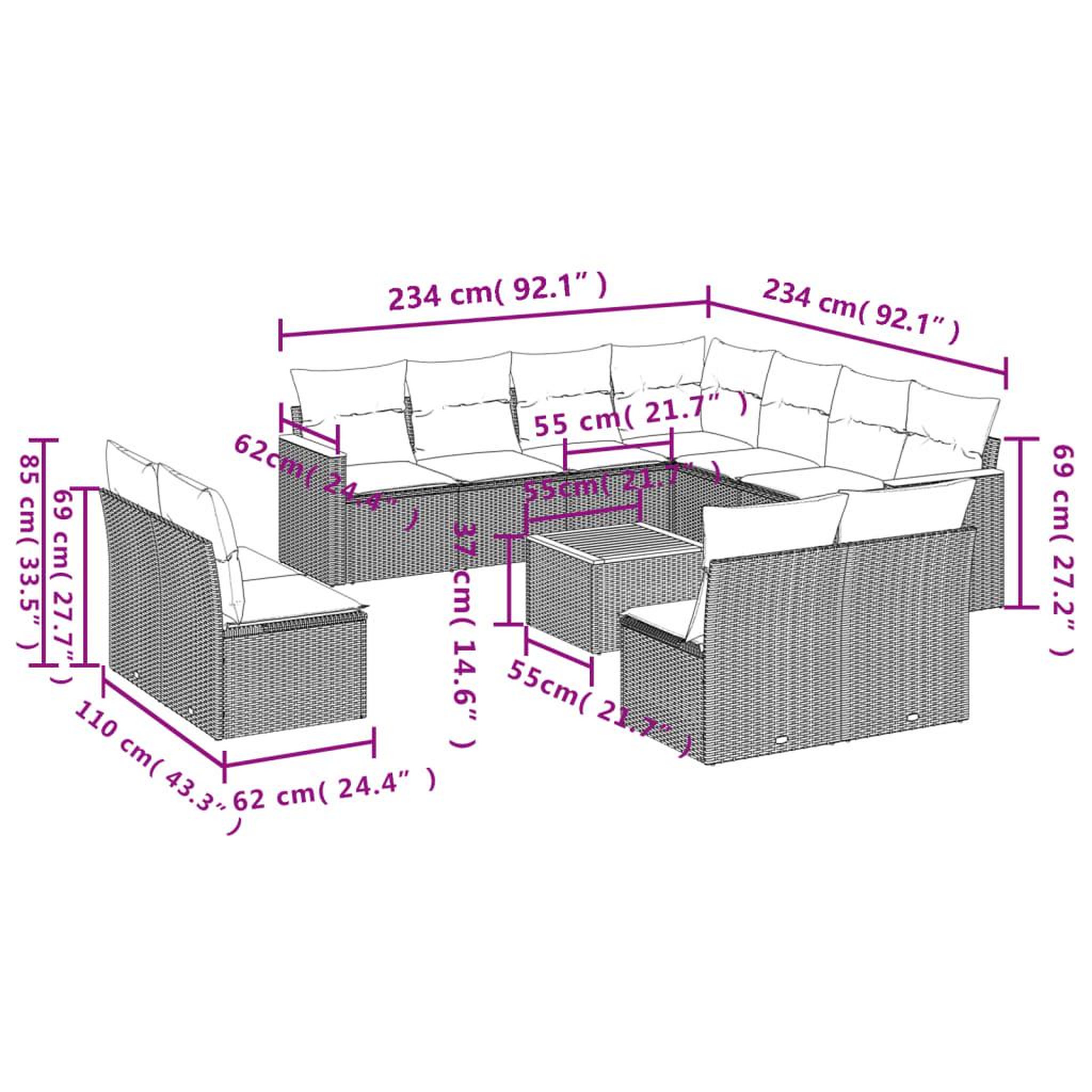 Voir la diapositive 4 : VIDAXL Salon de jardin avec coussins 12 pcs beige resine tressee