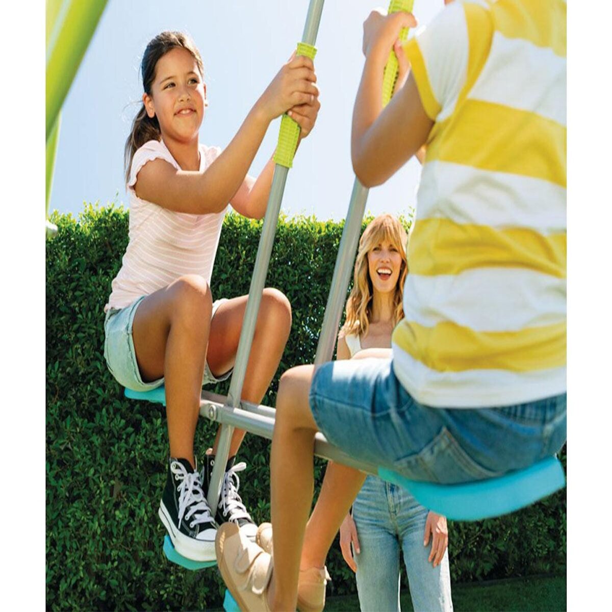 INTEX Portique-balançoire 5 agrès - 2 balançoires + face à face + nid d'oiseau + toboggan - Intex