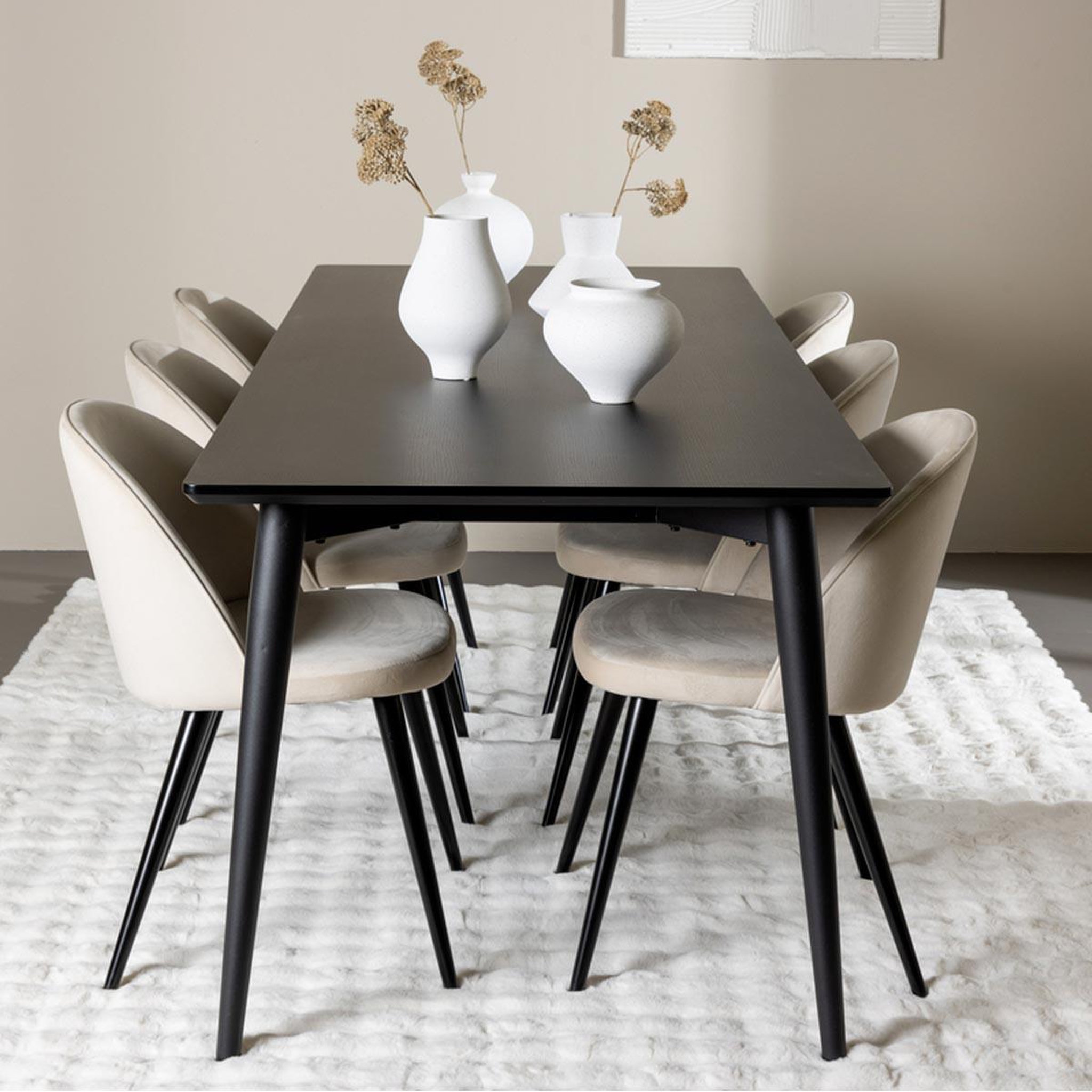 Voir la diapositive 5 : Paris Prix Ensemble table à manger & 6 chaises  ellis & velvet  230cm noir & beige