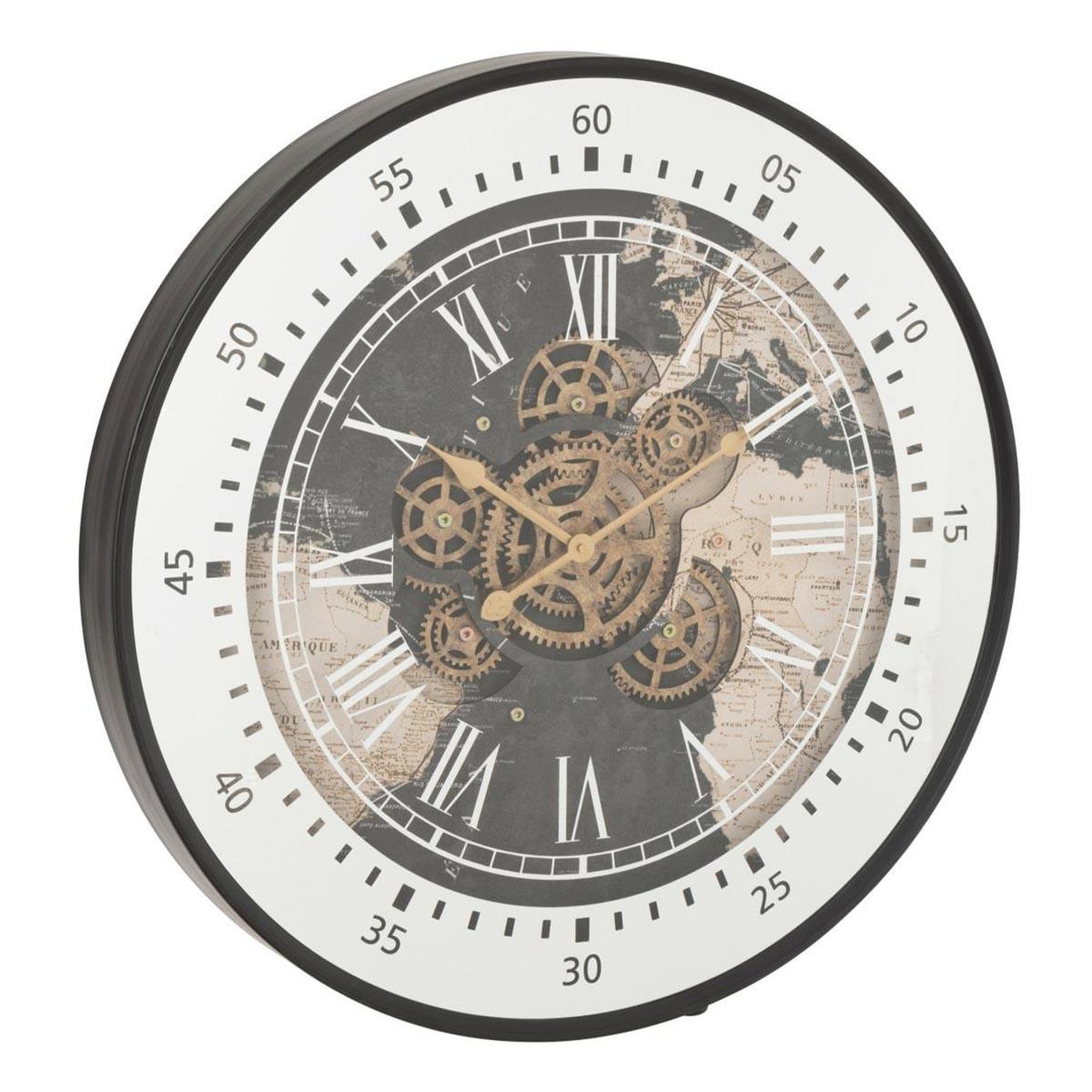 Voir la diapositive 1 : J-LINE Horloge Murale Engrenage  Carte Monde  79cm Multicolore