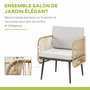 Voir la diapositive 4 : OUTSUNNY Salon de jardin 4 places 4 pièces style colonial table basse coussins beige inclus résine tressée aspect rotin