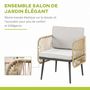 Voir la diapositive 4 : OUTSUNNY Salon de jardin 4 places 4 pièces style colonial table basse coussins beige inclus résine tressée aspect rotin