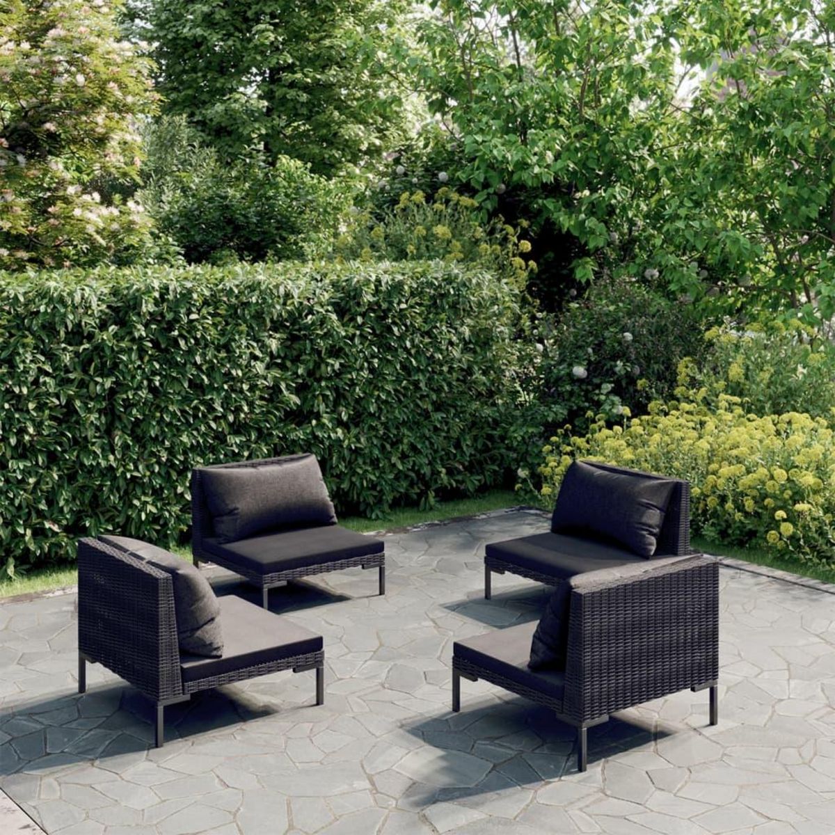 VIDAXL Salon de jardin 4 pcs avec coussins Resine tressee Gris fonce