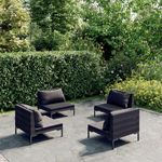 VIDAXL Salon de jardin 4 pcs avec coussins Resine tressee Gris fonce