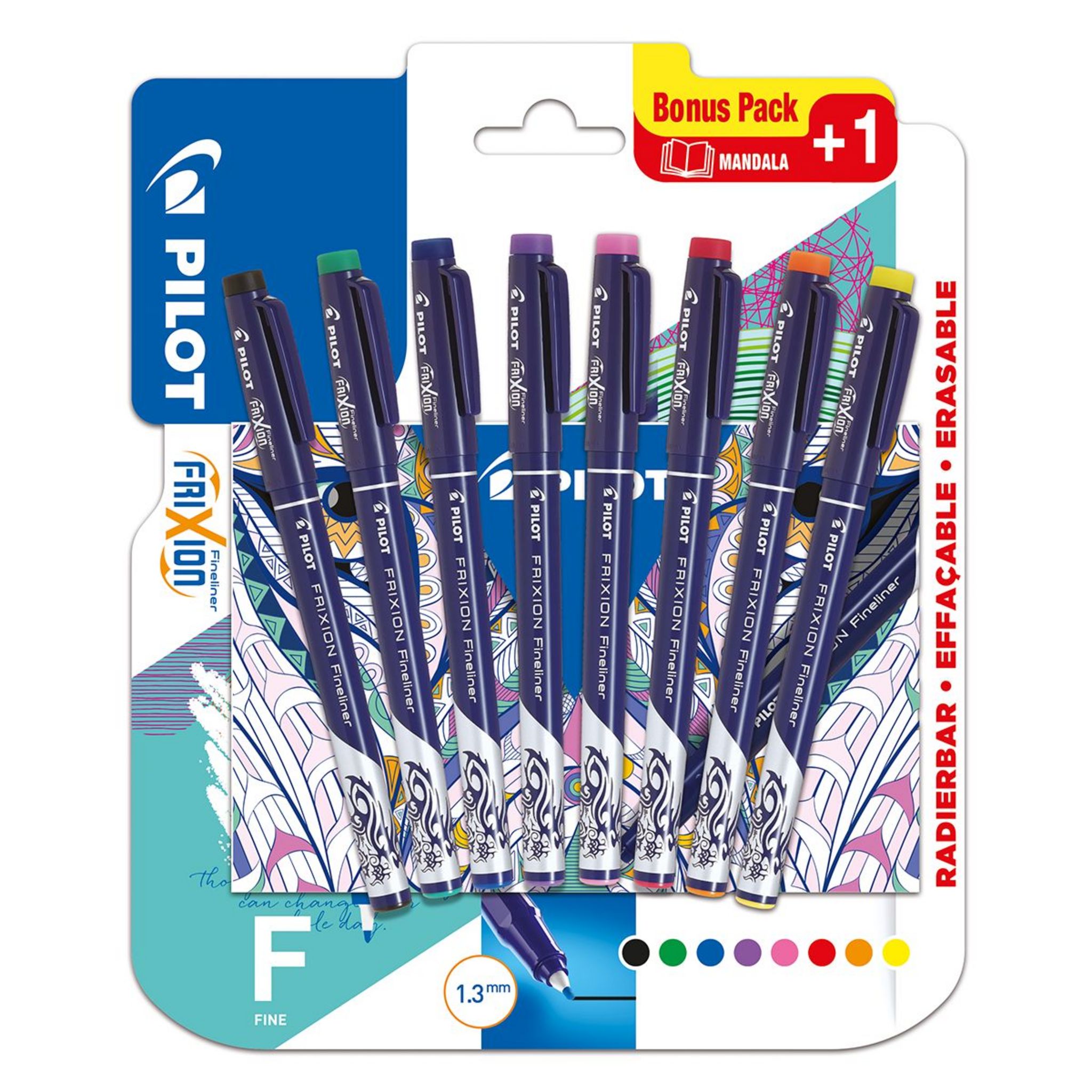 Lot 7 Stylos Roller Effaçables Frixion Clicker Pilot - Couleurs Noir Bleu Vert Rose Violet Rouge Bleu Clair 0.7mm