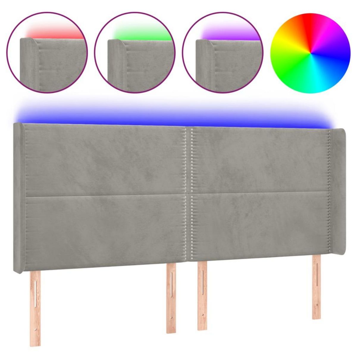 VIDAXL Tete de lit a LED Gris clair 203x16x118/128 cm Velours