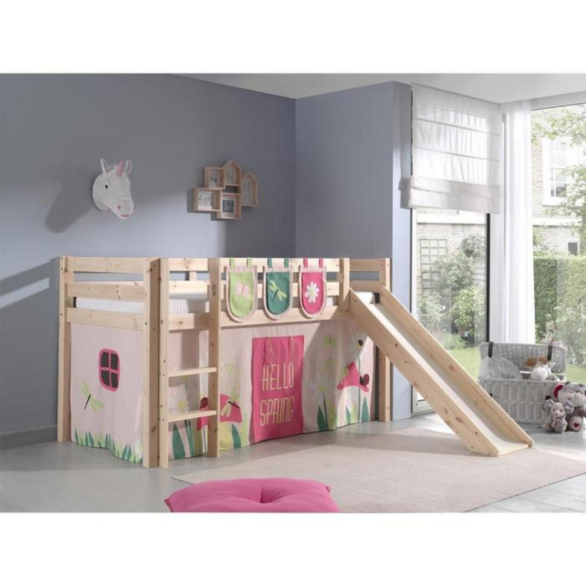 Paris Prix Pack - Lit Enfant Toboggan, Tente & 3 Pochettes  Pino Spring  Naturel