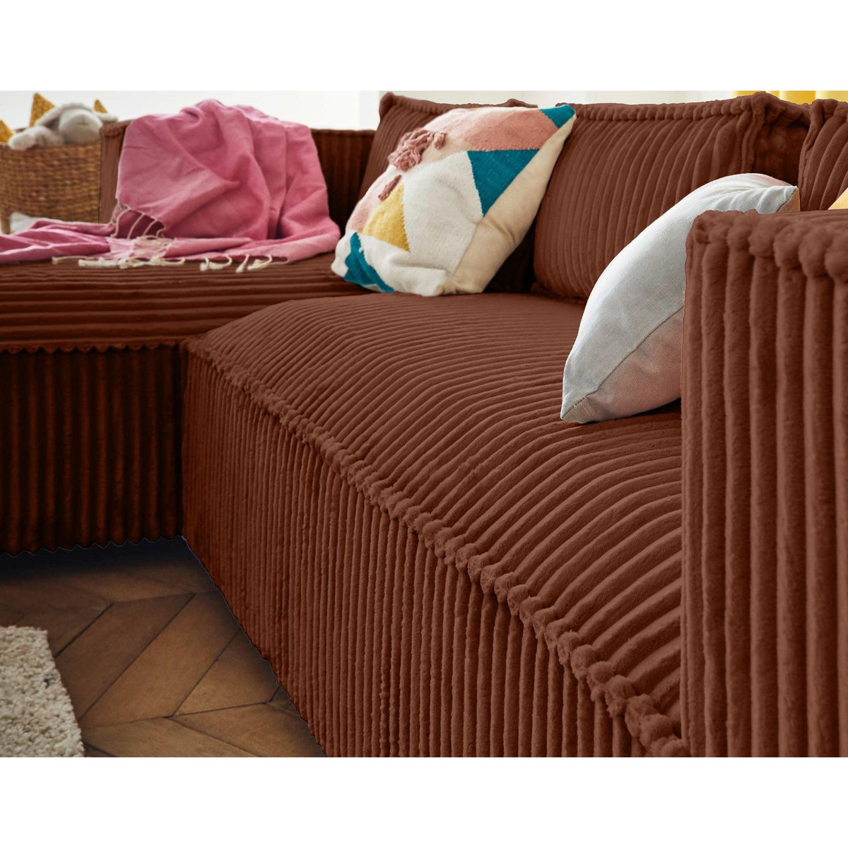 LISA DESIGN Stella - canapé d'angle gauche - 4 places - en velours côtelé grosses côtes