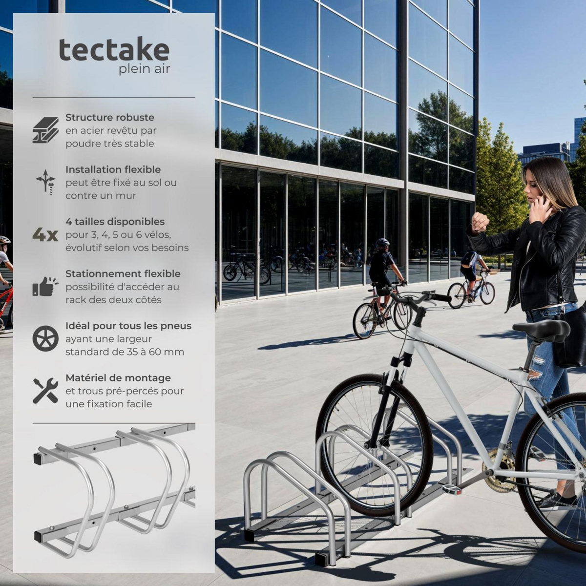 tectake Support à bicyclette en acier inoxydable argent
