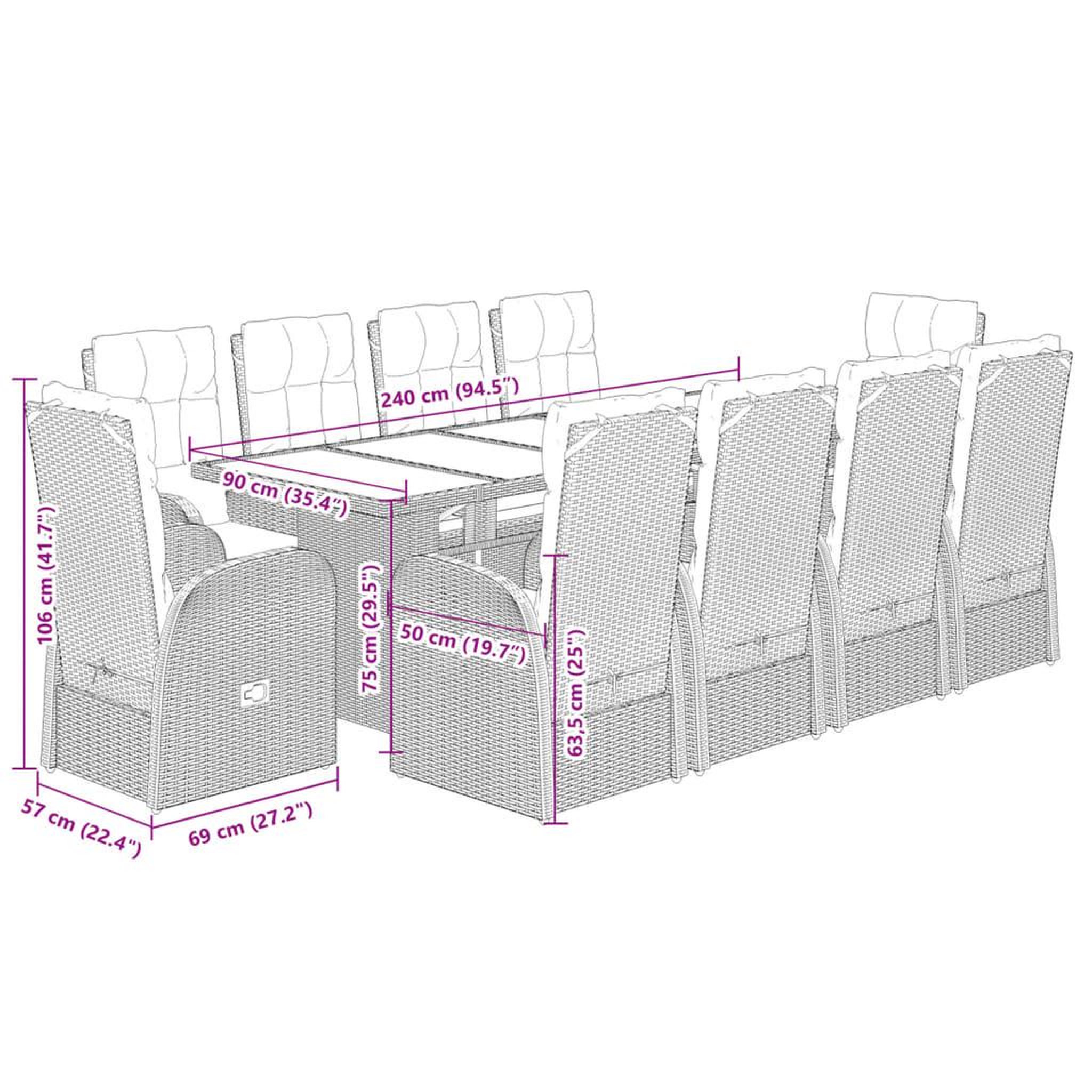 Voir la diapositive 6 : VIDAXL Ensemble a manger de jardin 11 pcs coussins noir resine tressee