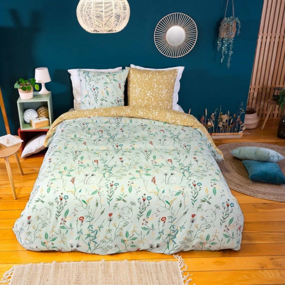 COTE DECO Housse de couette 240x220 + 2 taies FLORISSANE microfibre