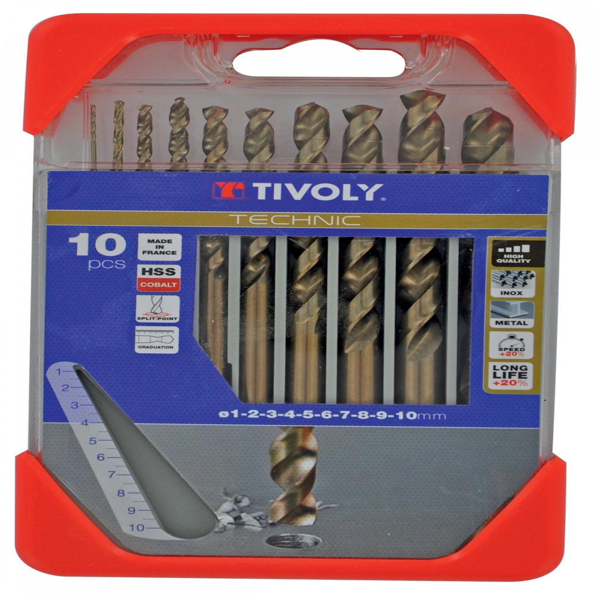 TIVOLY Coffret 10 forets technic métal, Diam.1 à 10 mm TIVOLY 114685f0001