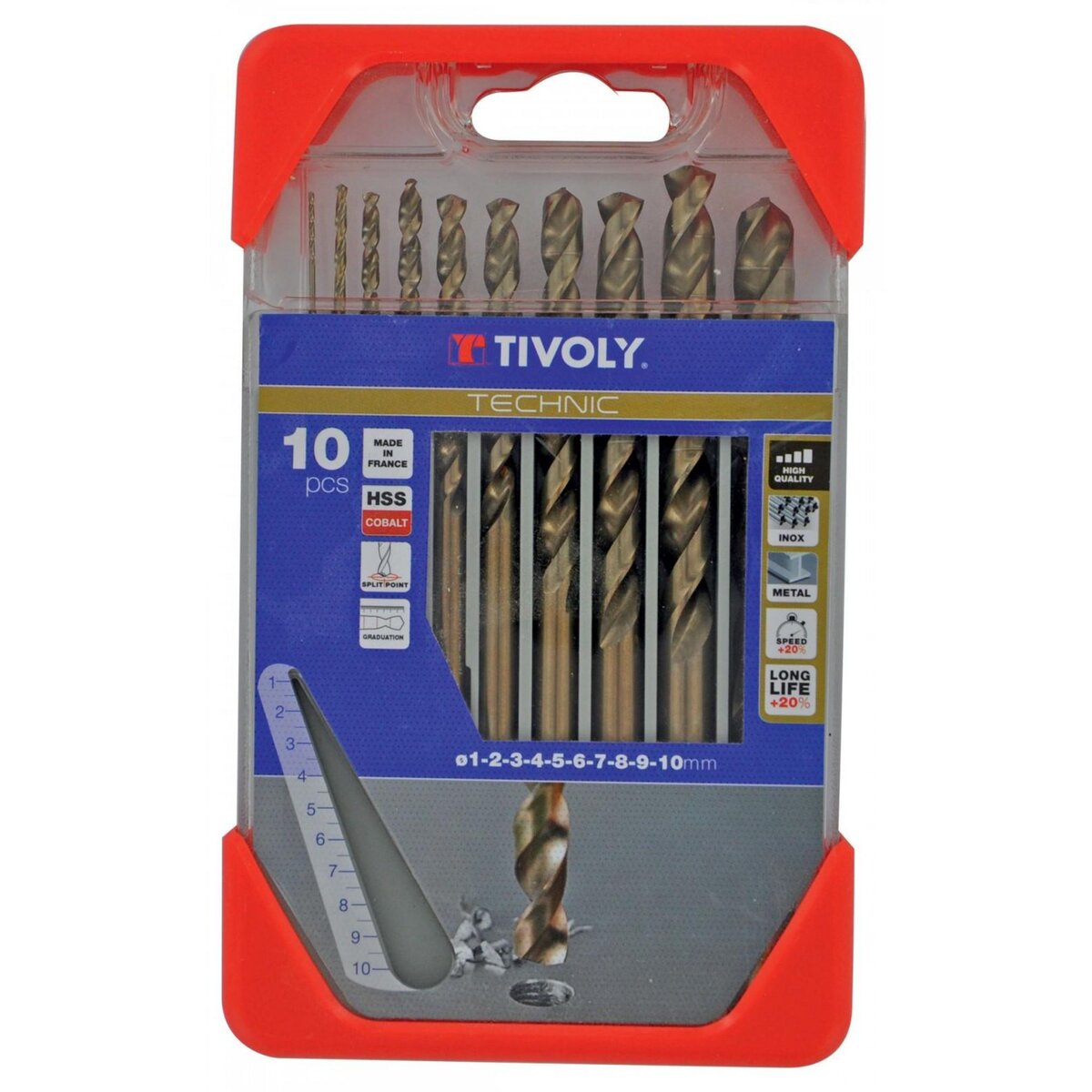TIVOLY Coffret 10 forets technic métal, Diam.1 à 10 mm TIVOLY 114685f0001