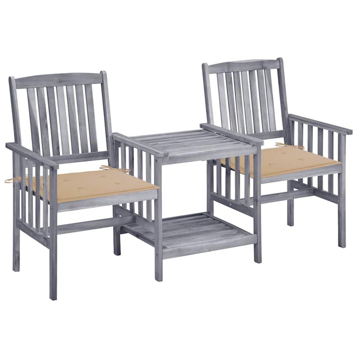 VIDAXL Chaises de jardin avec table a the et coussins Acacia solide