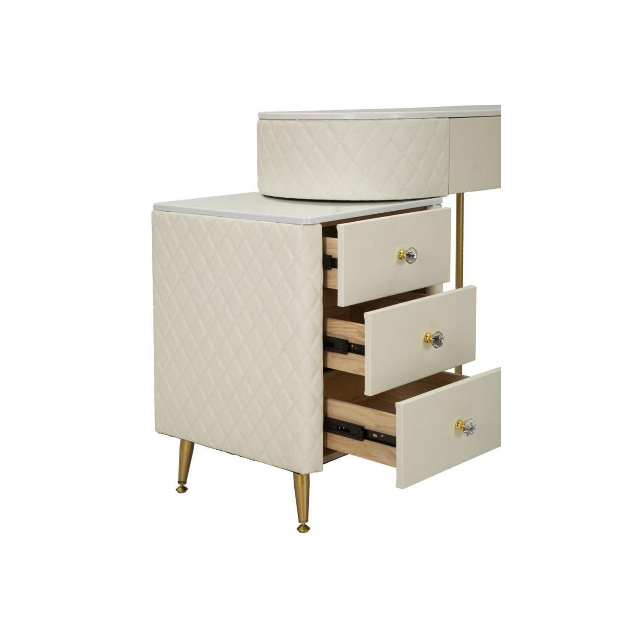 Voir la diapositive 6 : Paris Prix Coiffeuse avec pouf effet marbre  sharon  120 blanc & or