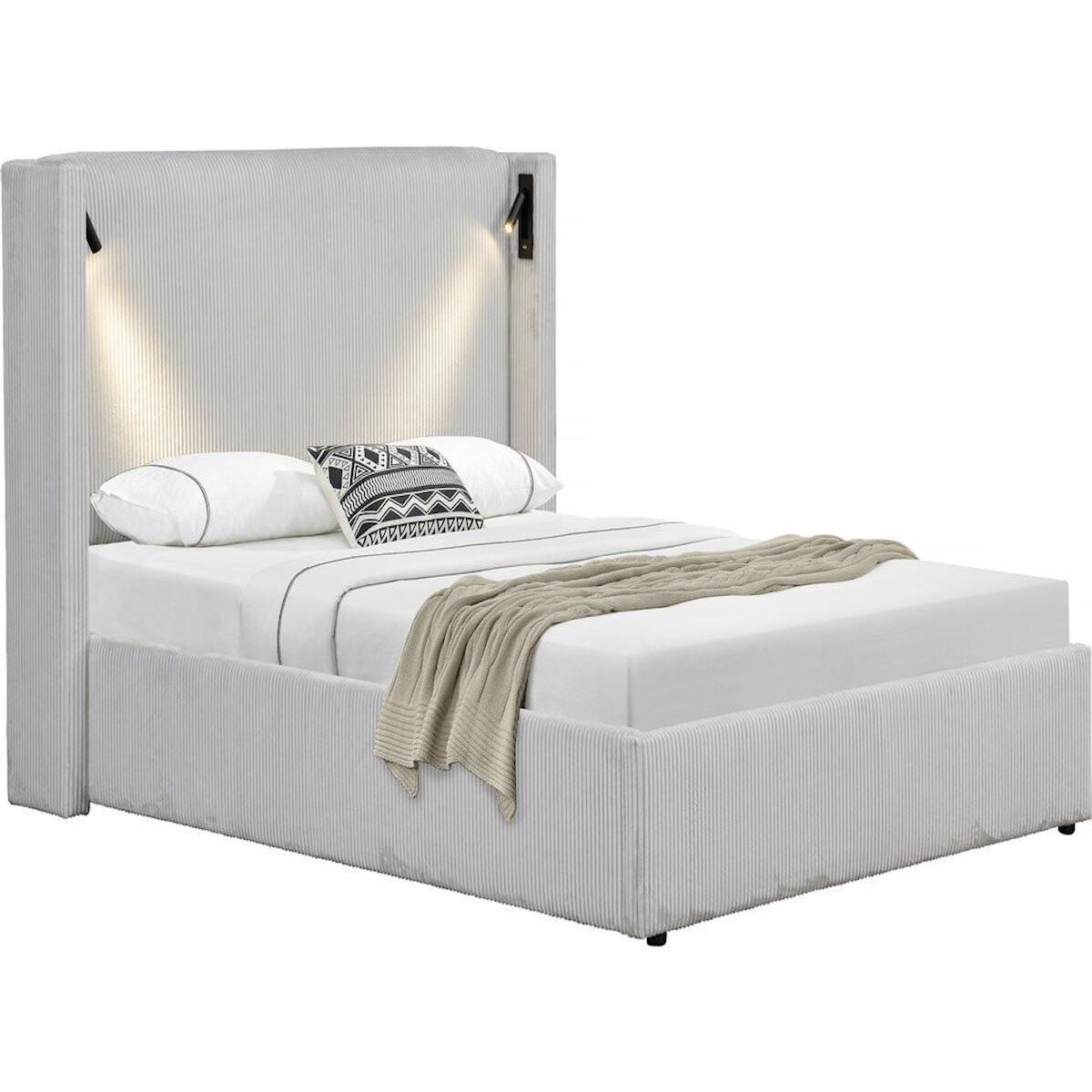 Habitat et Jardin Lit double en velours côtelé avec coffre et lampe intégré  Cortina  - 160 x 200 cm - Beige
