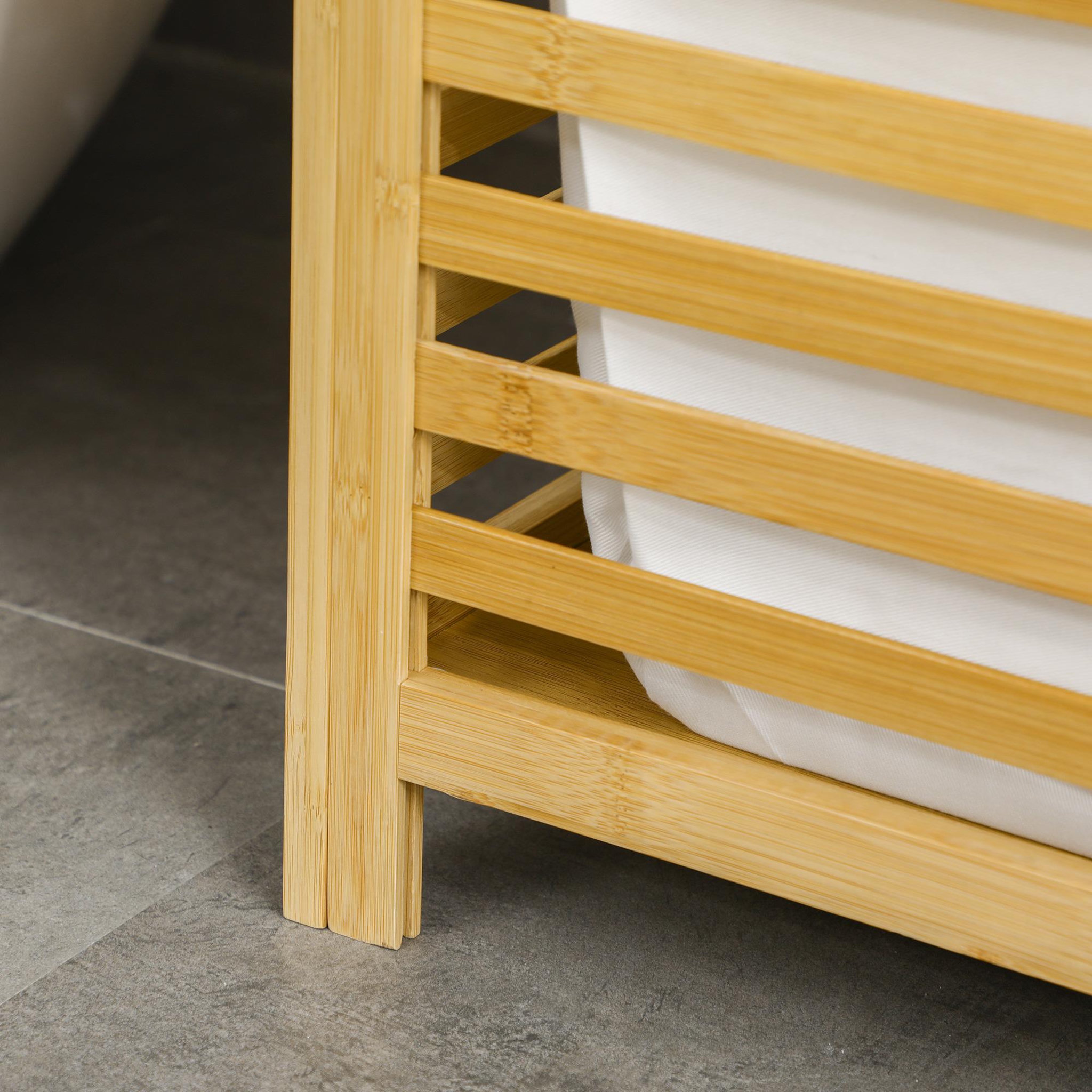 Voir la diapositive 6 : HOMCOM Panier à linge - sac en tissu amovible, couvercle - dim. 50l x 36l x 60h - bois bambou verni