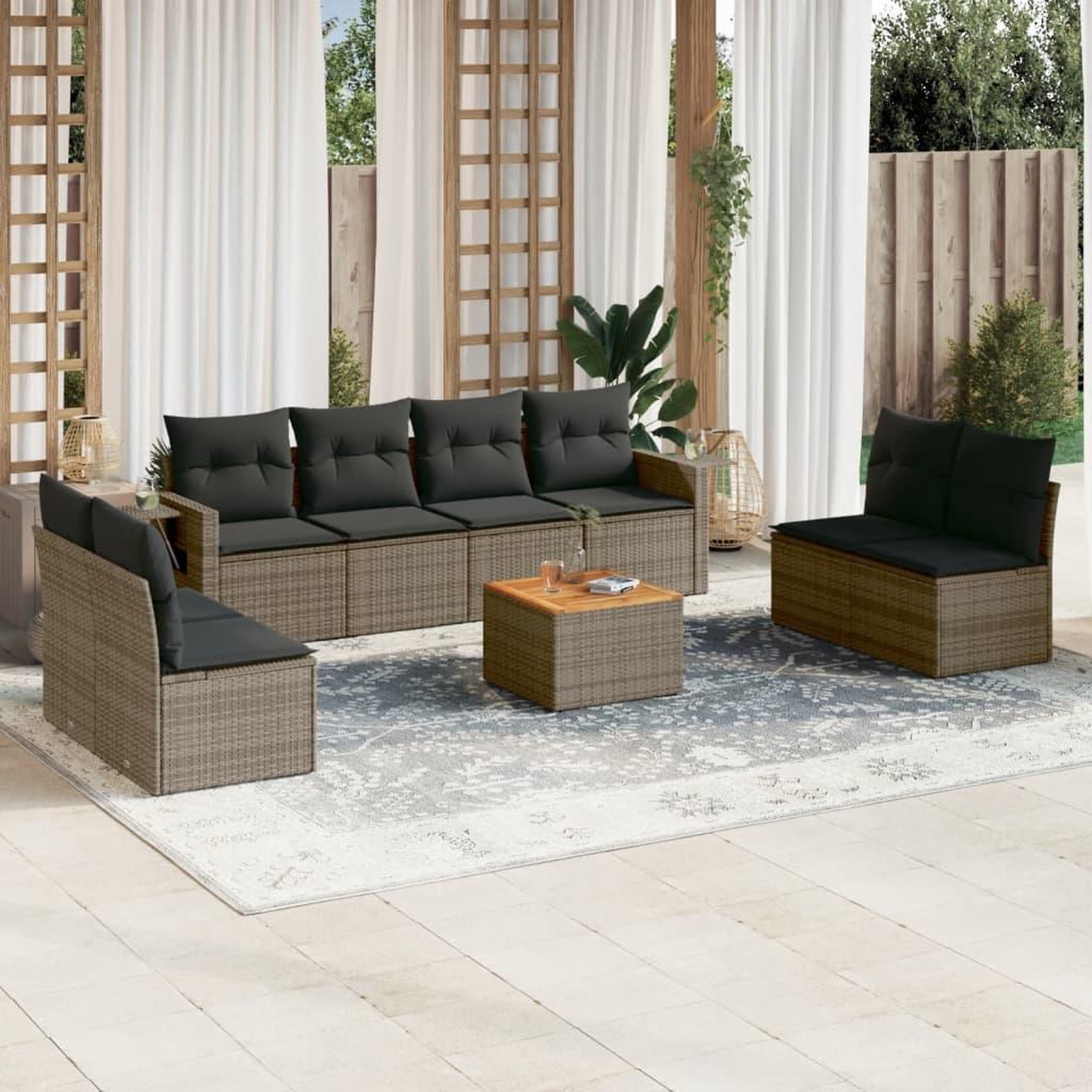 VIDAXL Salon de jardin 9 pcs avec coussins gris resine tressee