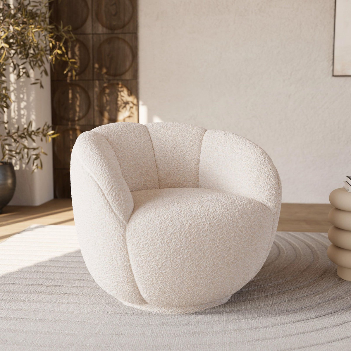 Rendez vous déco Fauteuil en tissu bouclé blanc-Ysé